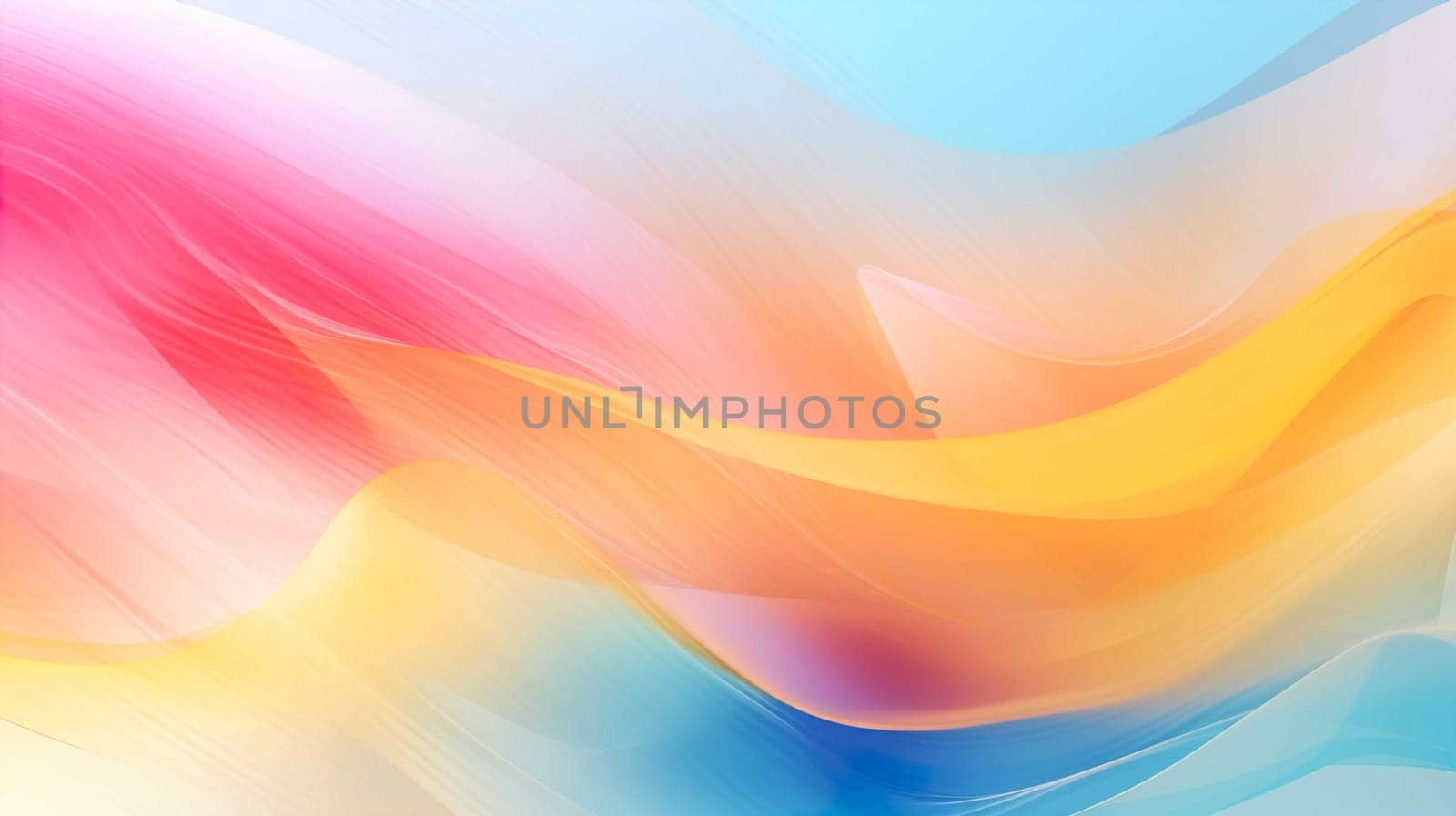 Abstract Colorful Transparent Wave Flowing Yellow Pink Blue Holographic Sunlight Background , Generate AI