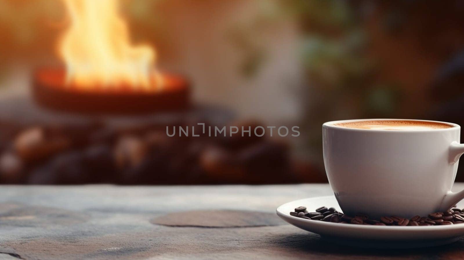 Latte, coffee or cappuccino mug on wooden table in a cafe, beautiful with natural light, vintage tones, food and drink. Copy space for text banner by sergeykoshkin
