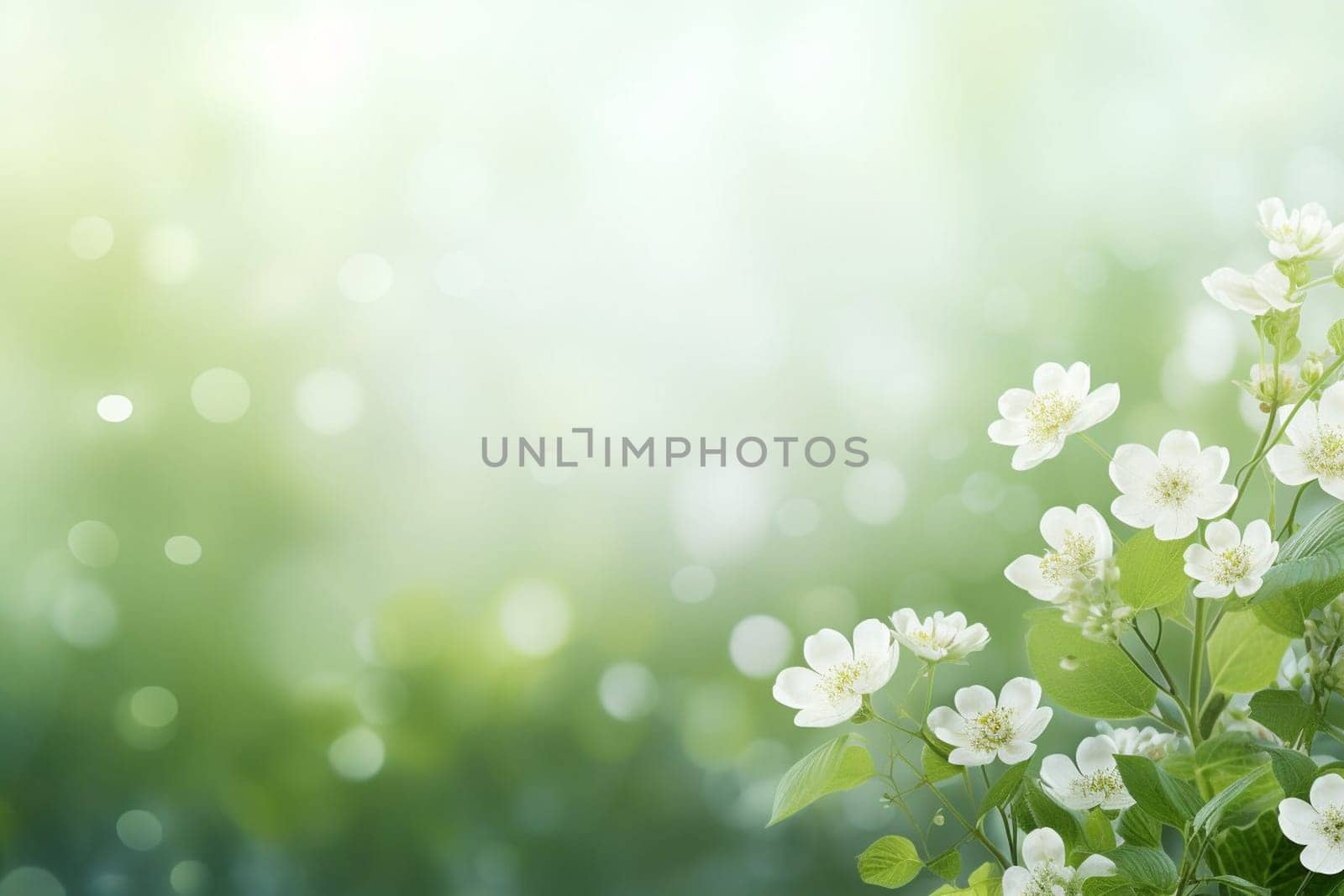 Green spring and summer background with beautiful white flowers by sergeykoshkin