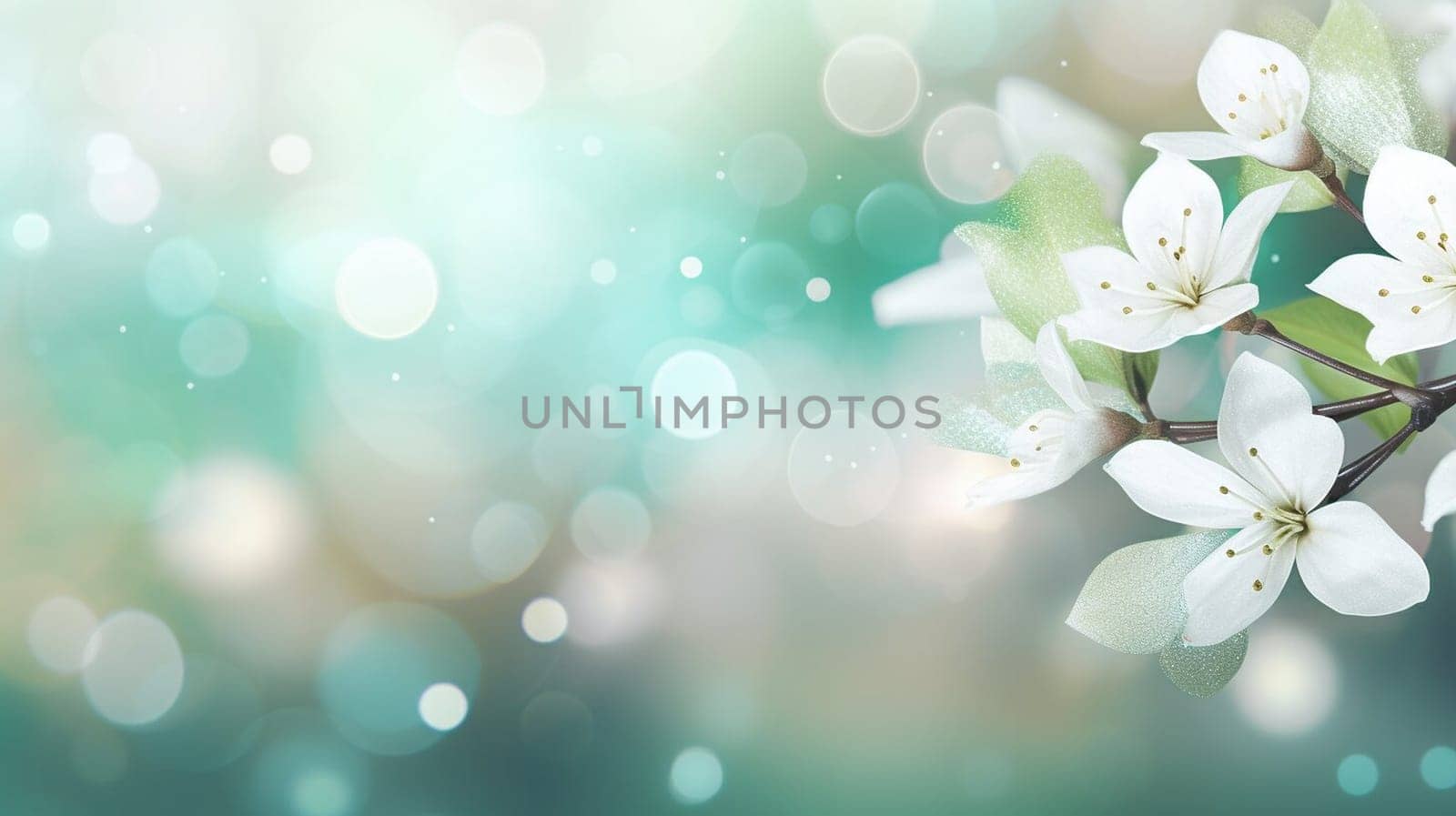 Green spring and summer background with beautiful white flowers by sergeykoshkin