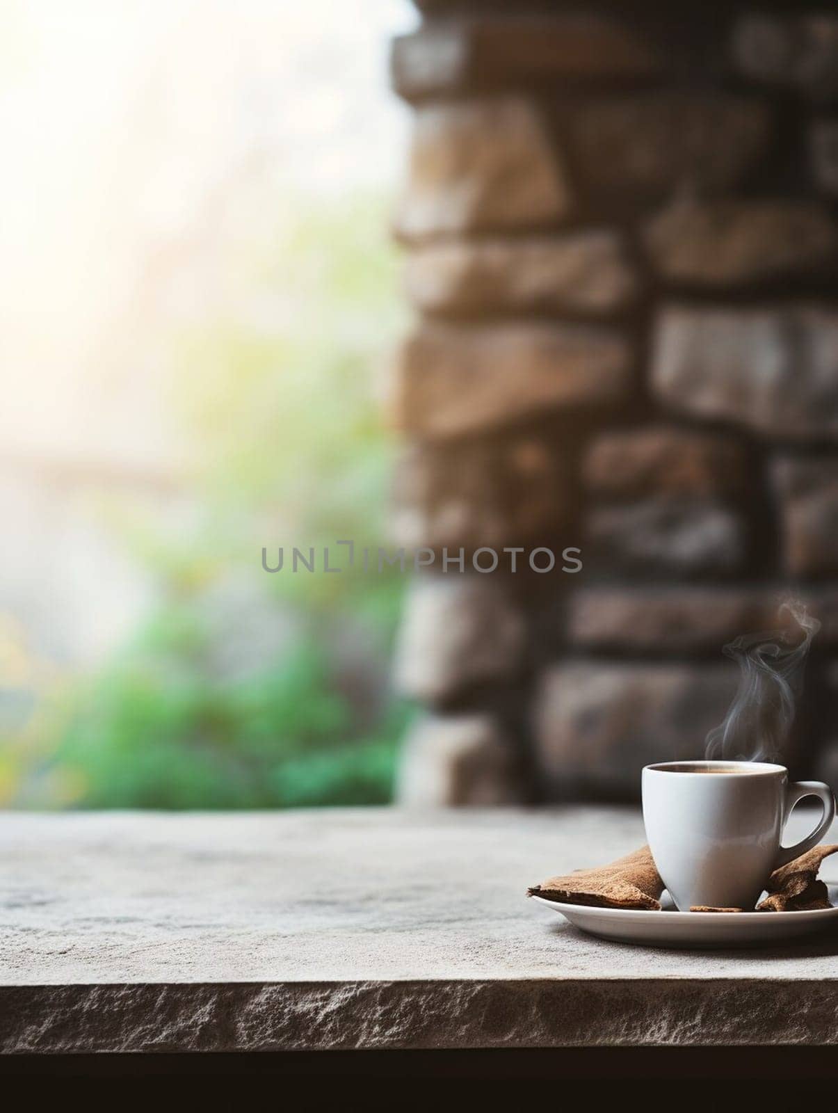 Latte, coffee or cappuccino mug on wooden table in a cafe, beautiful with natural light, vintage tones, food and drink. Copy space for text banner.