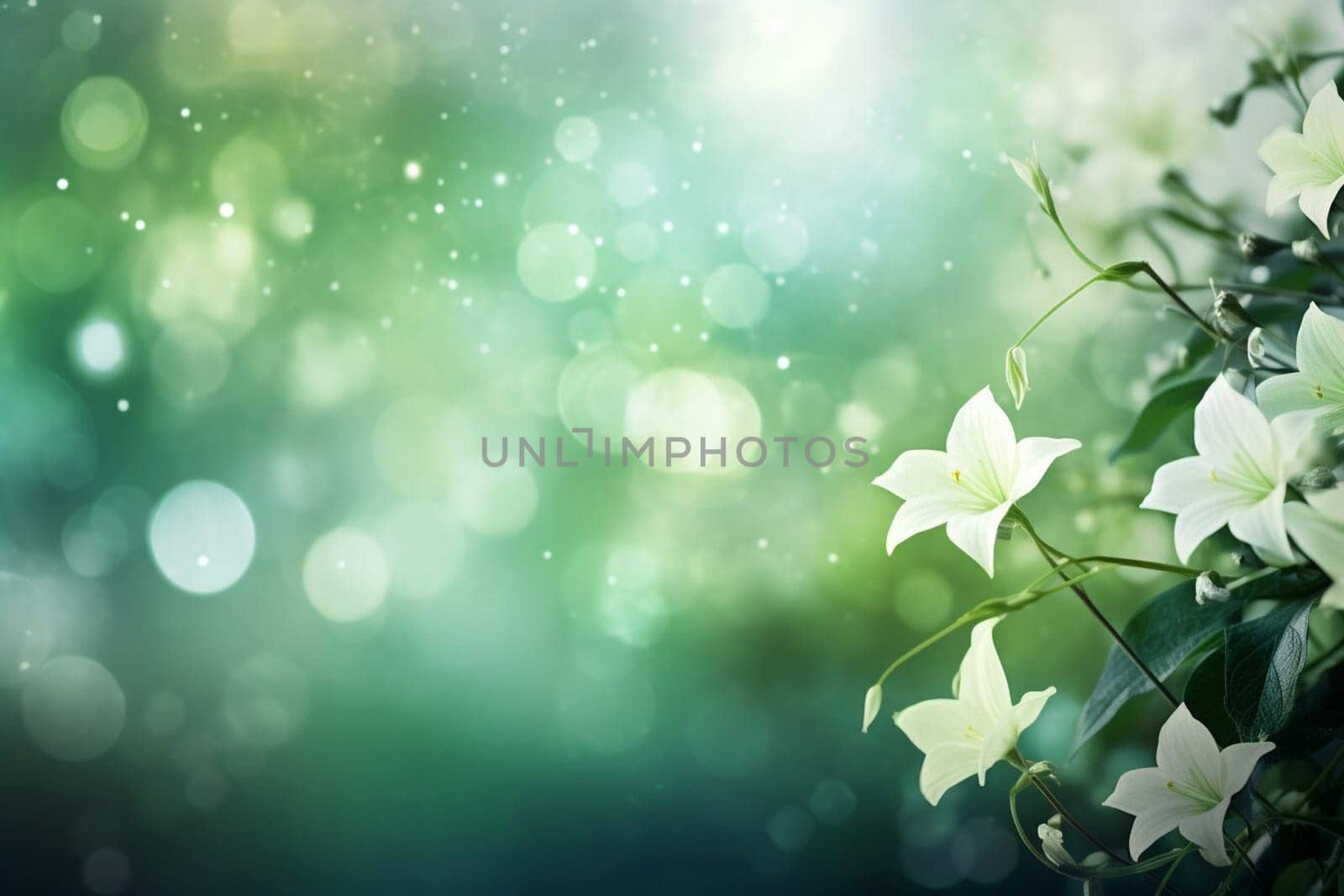 Green spring and summer background with beautiful white flowers by sergeykoshkin