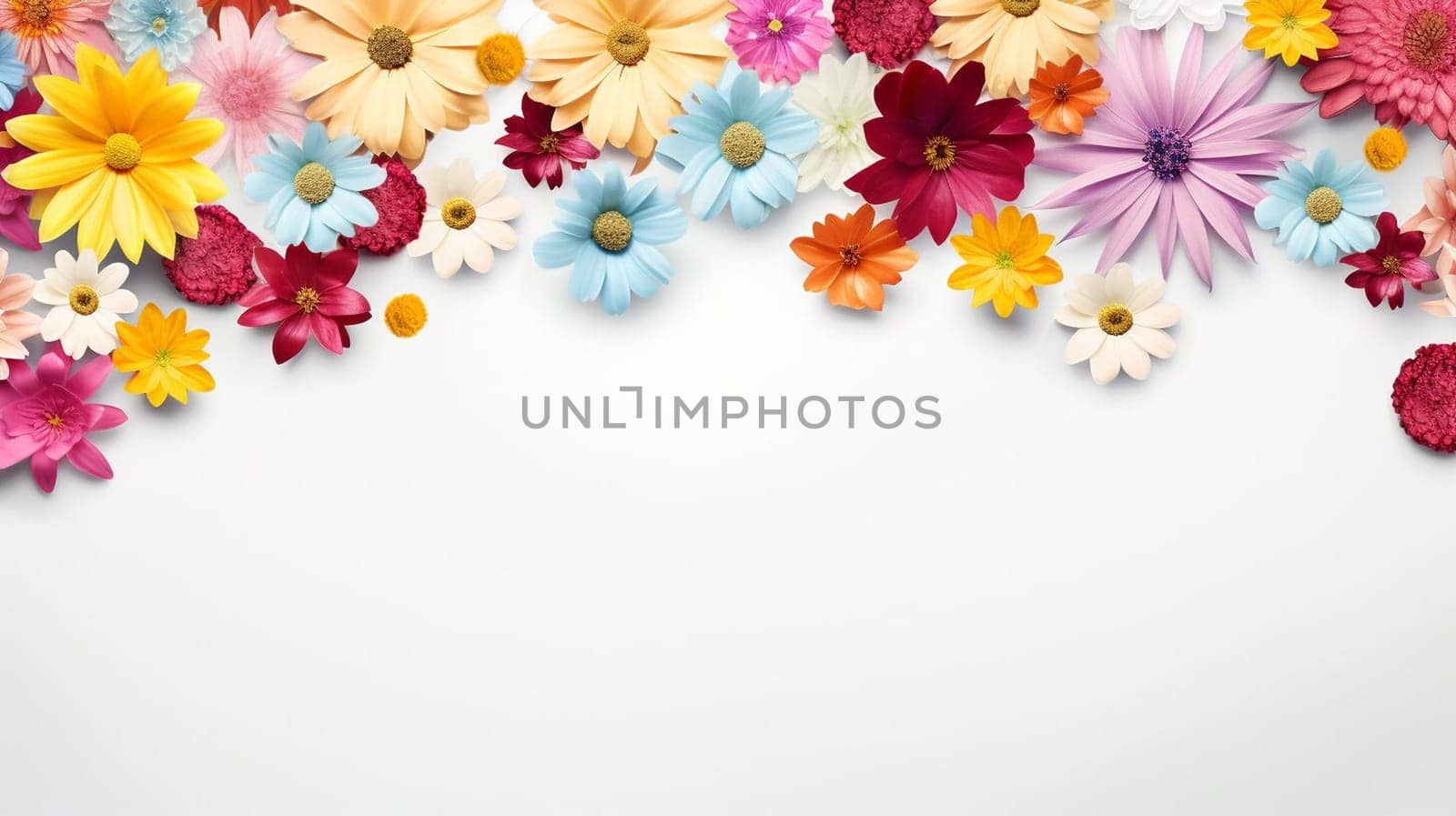 Spring and summer decorations background with beautiful wild flowers. Copy space for text banner