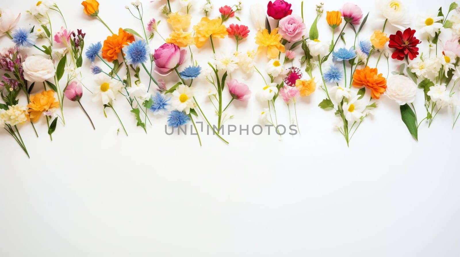 Spring and summer decorations background with beautiful wild flowers. Copy space for text banner. by sergeykoshkin