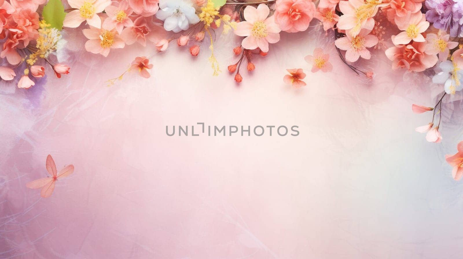 Spring and summer decorations background with beautiful wild flowers. Copy space for text banner