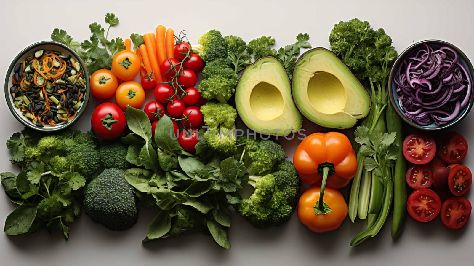 Colorful lunch menu, fresh vegetables  healthy  , Generate AI by Mrsongrphc