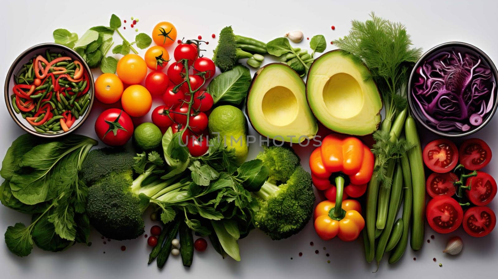 Colorful lunch menu, fresh vegetables  healthy  , Generate AI by Mrsongrphc