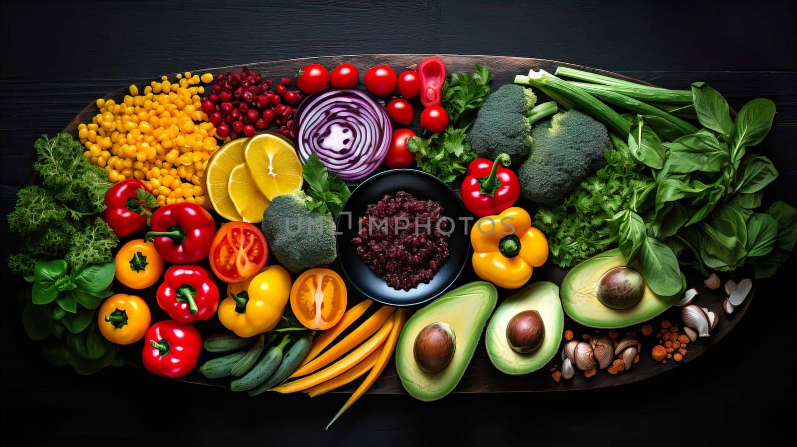 Colorful lunch menu, fresh vegetables  healthy  , Generate AI by Mrsongrphc