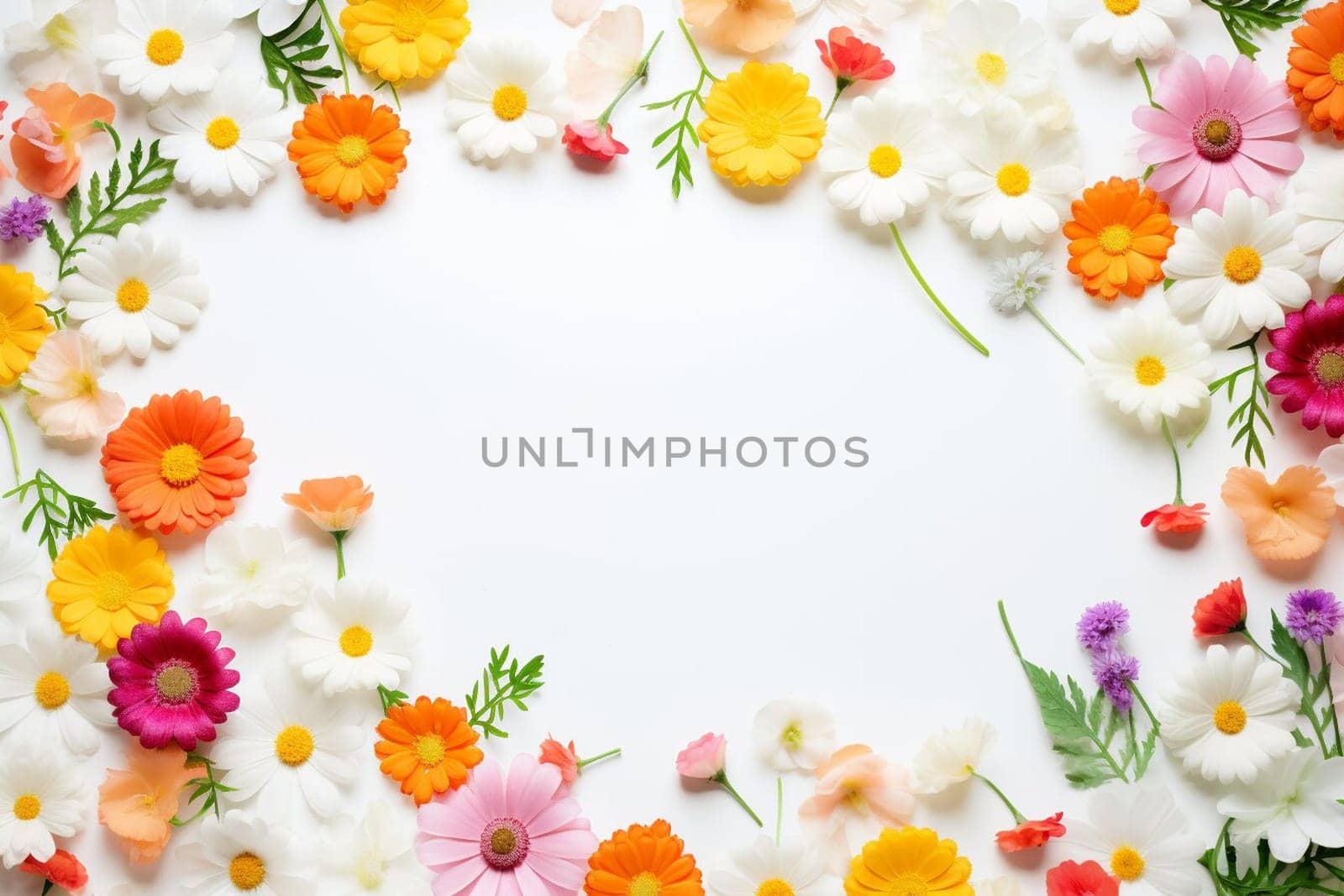 Spring and summer decorations background with beautiful wild flowers. Copy space for text banner