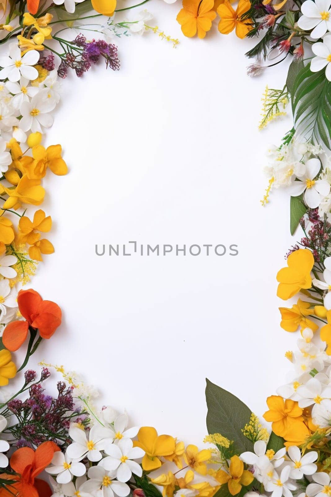 Spring and summer decorations background with beautiful wild flowers. Copy space for text banner. by sergeykoshkin