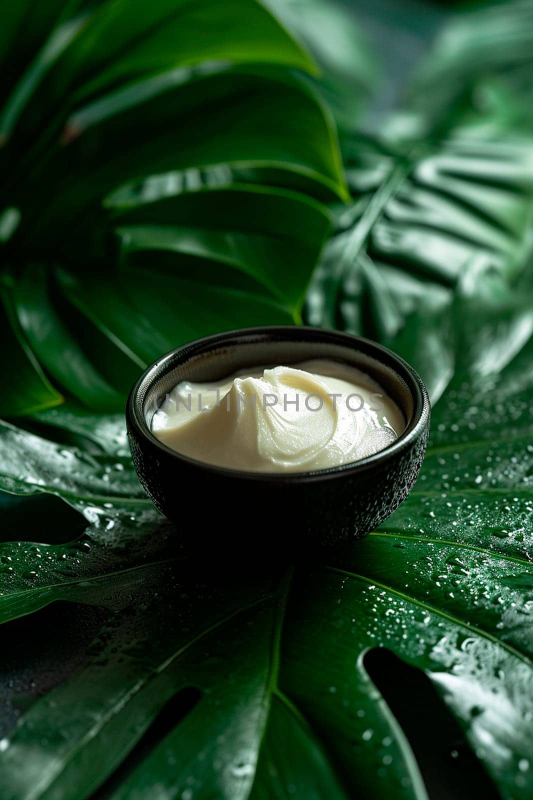 Cosmetics cream on a background of leaves. Selective focus. . by yanadjana