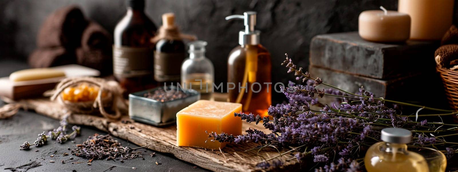 Spa products in the bathroom. Selective focus. Nature.