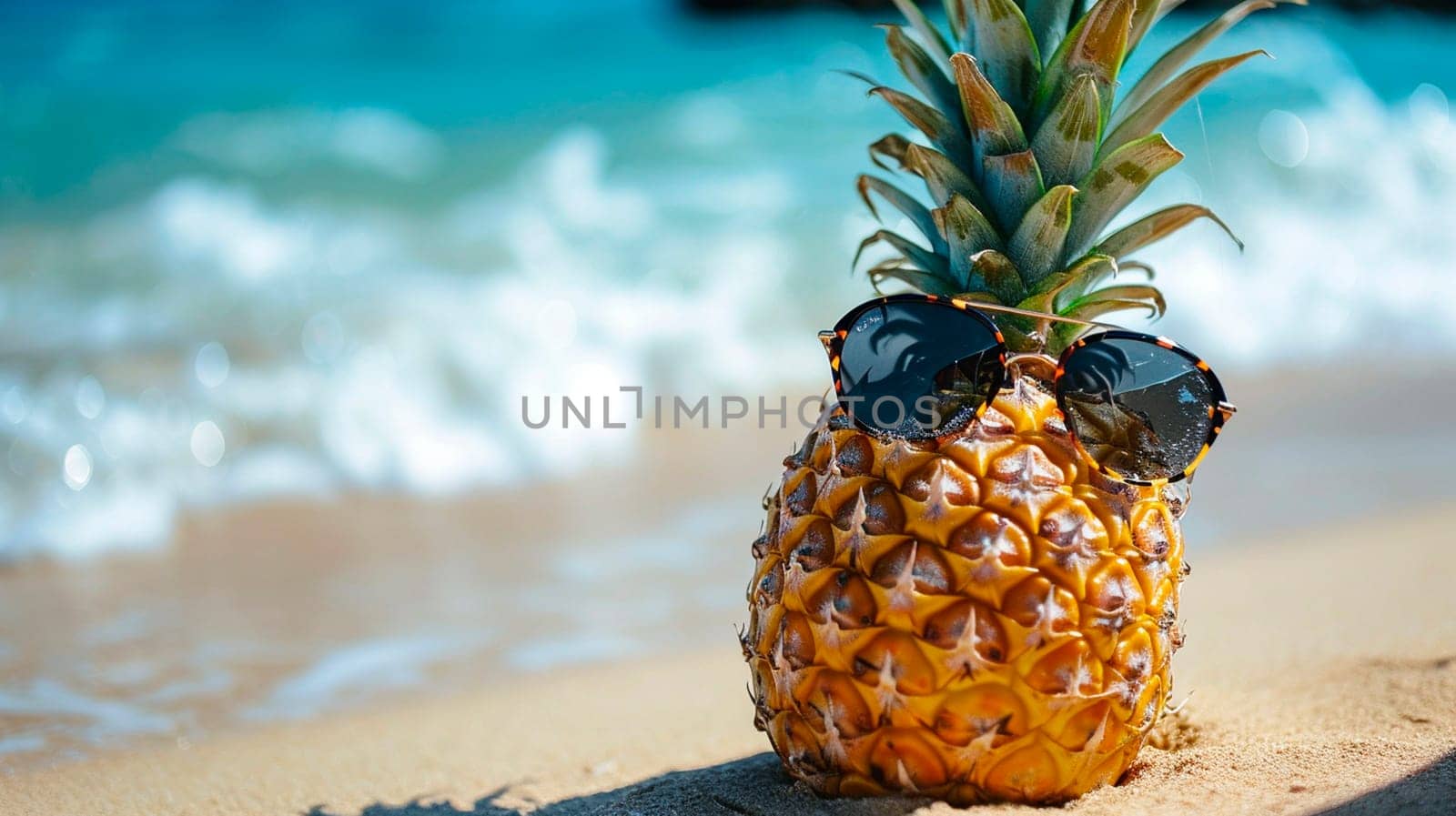 pineapple with glasses on the beach. Selective focus. food.