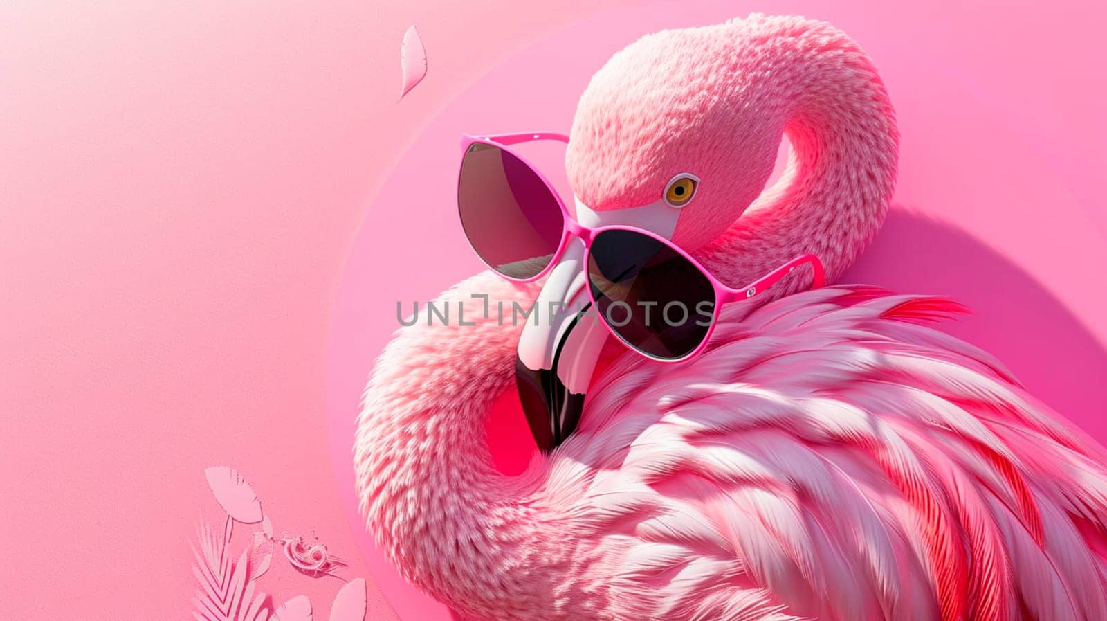 Pink flamingo with glasses drawing. Selective focus. by yanadjana