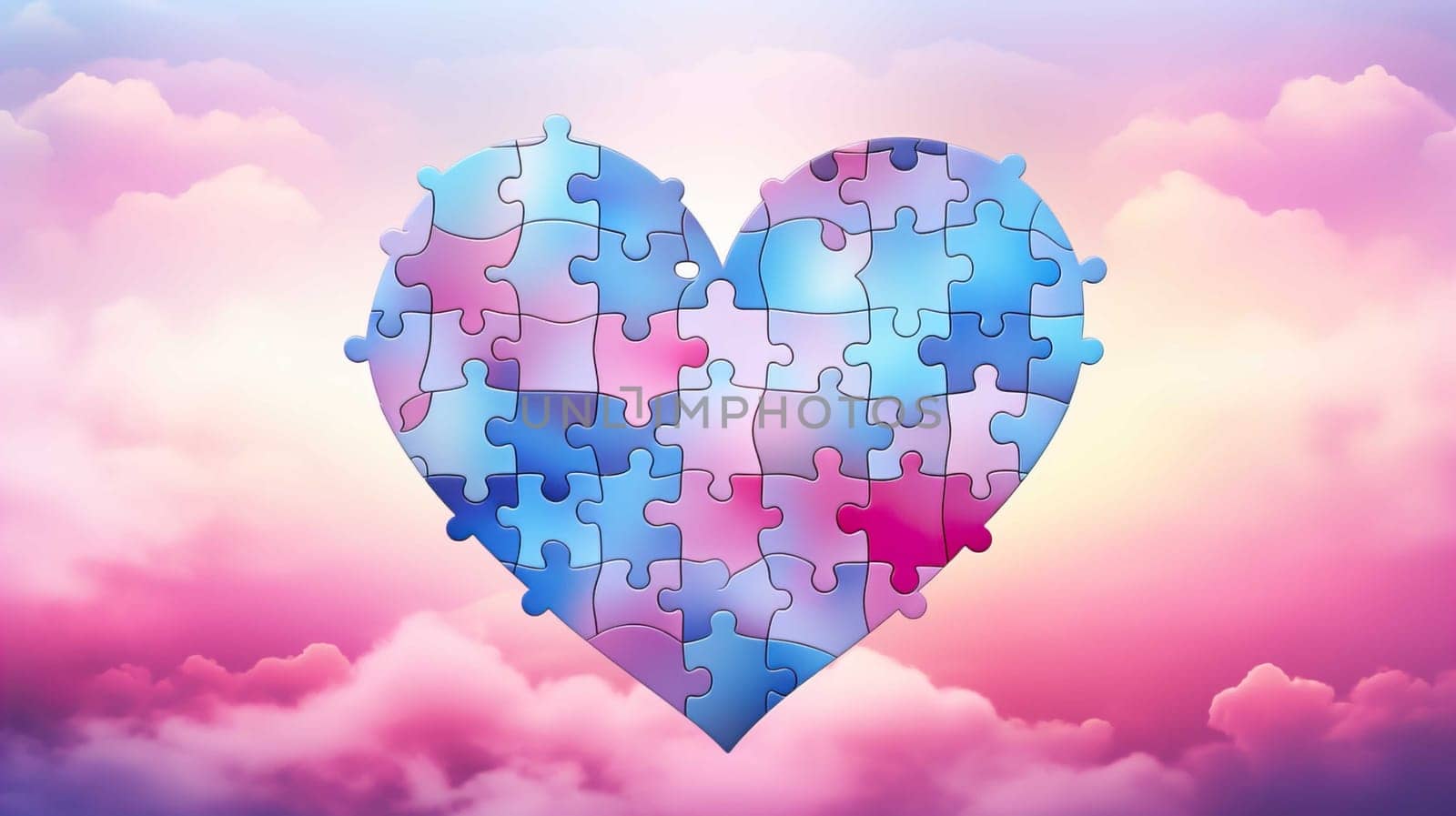 illustration of a colorful puzzle arrangement forming a heart, commemorating world autism day , Generate AI