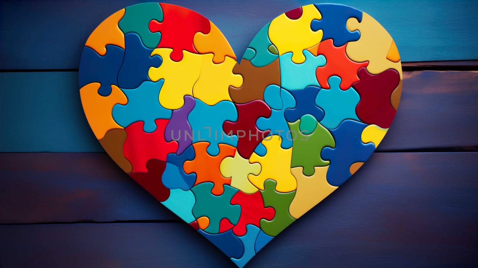 illustration of a colorful puzzle arrangement forming a heart, commemorating world autism day , Generate AI