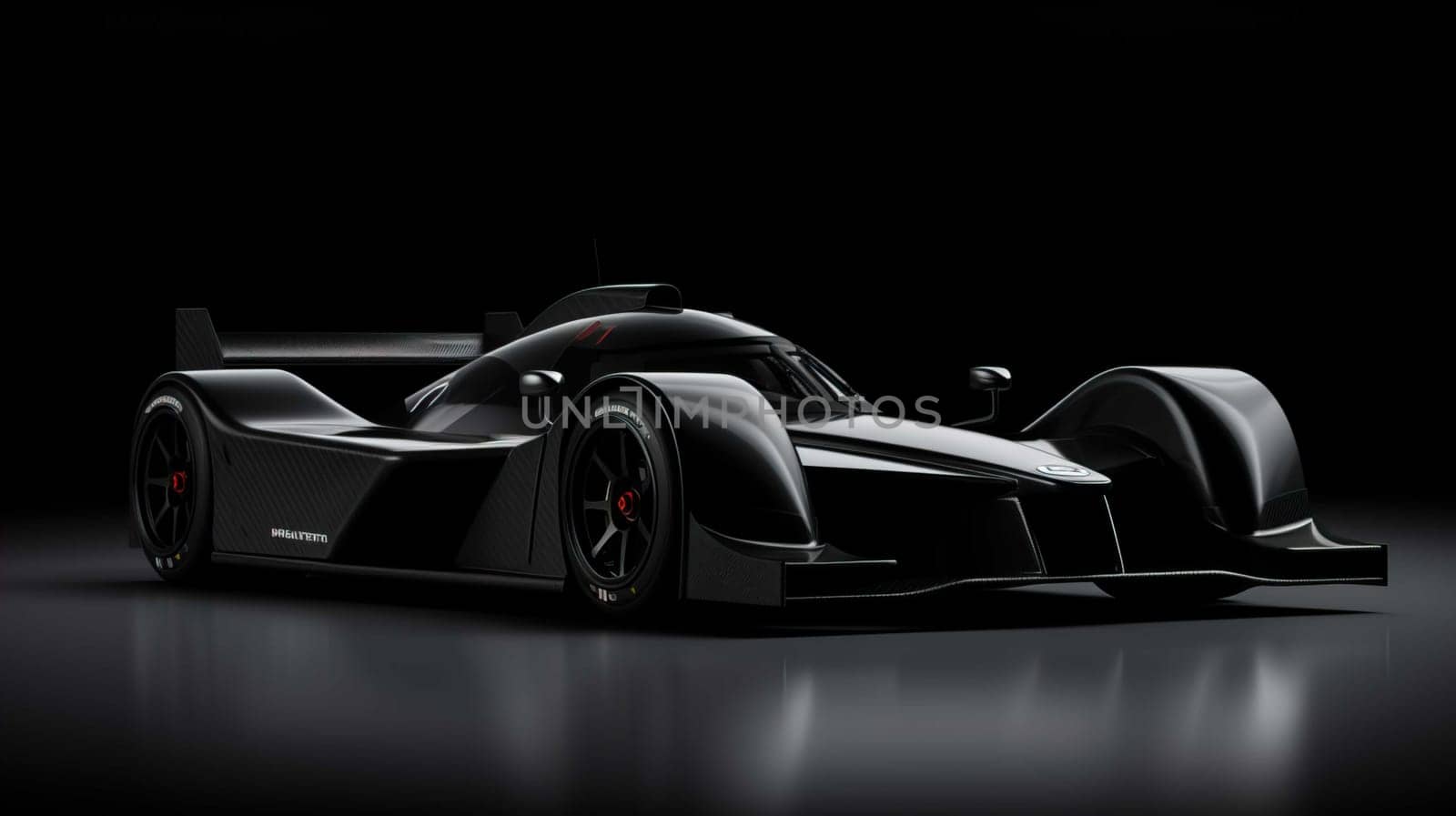 Racing car prototype, silhouette on black. Car of my own design  Photo realistic render , Generate AI