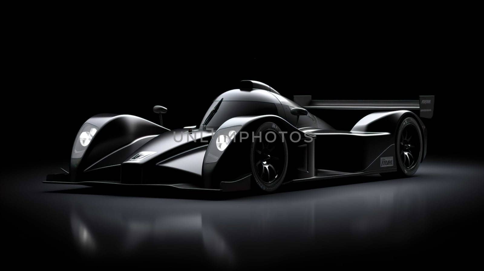 Racing car prototype, silhouette on black. Car of my own design  Photo realistic render , Generate AI