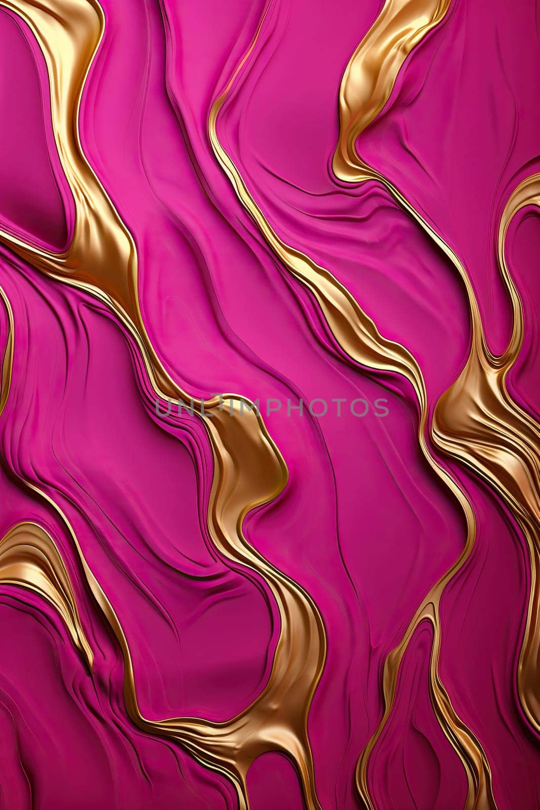 Abstract vertical background of liquid pink marble with gold.