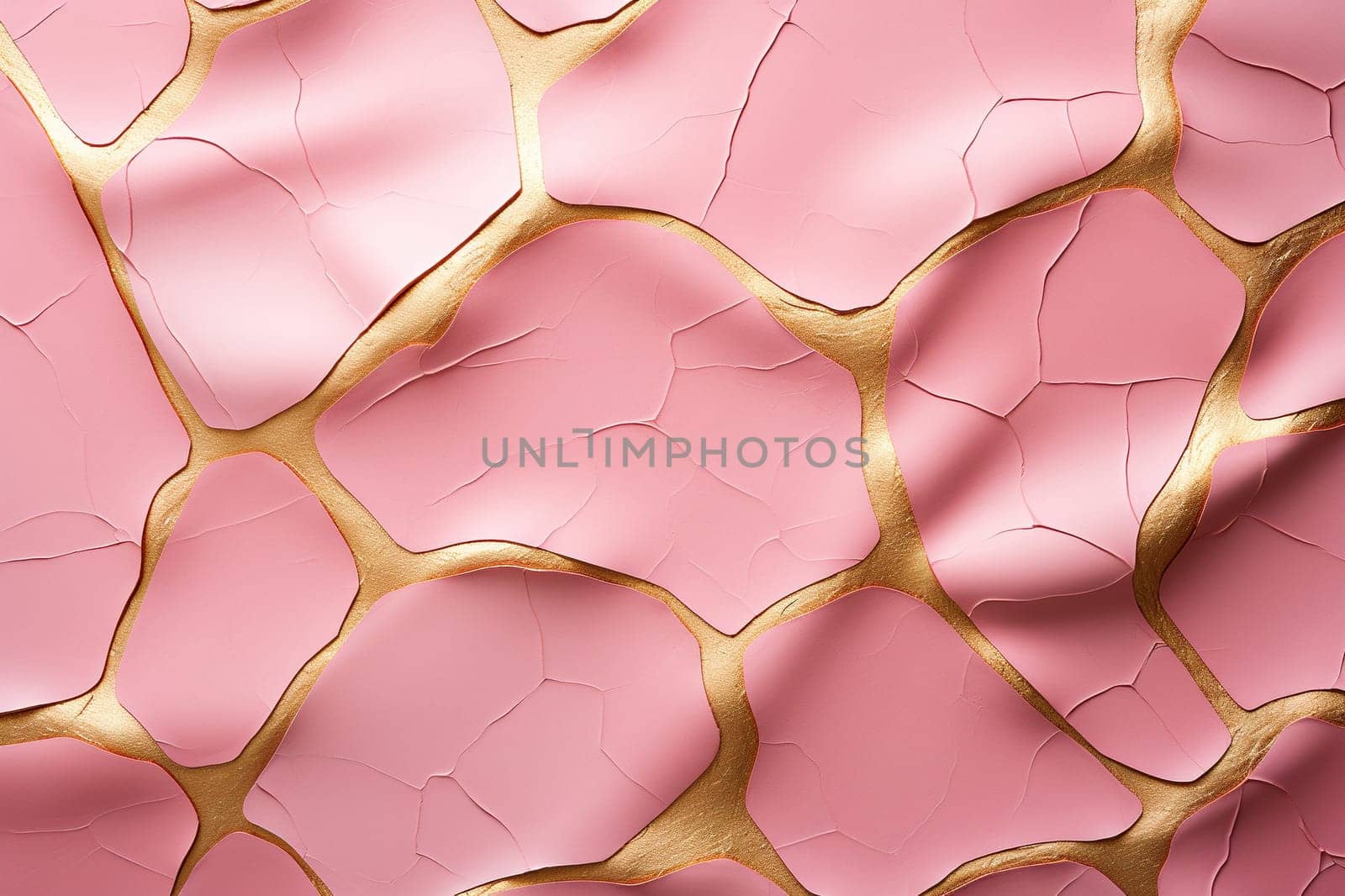 Abstract horizontal background of liquid pink marble with gold.