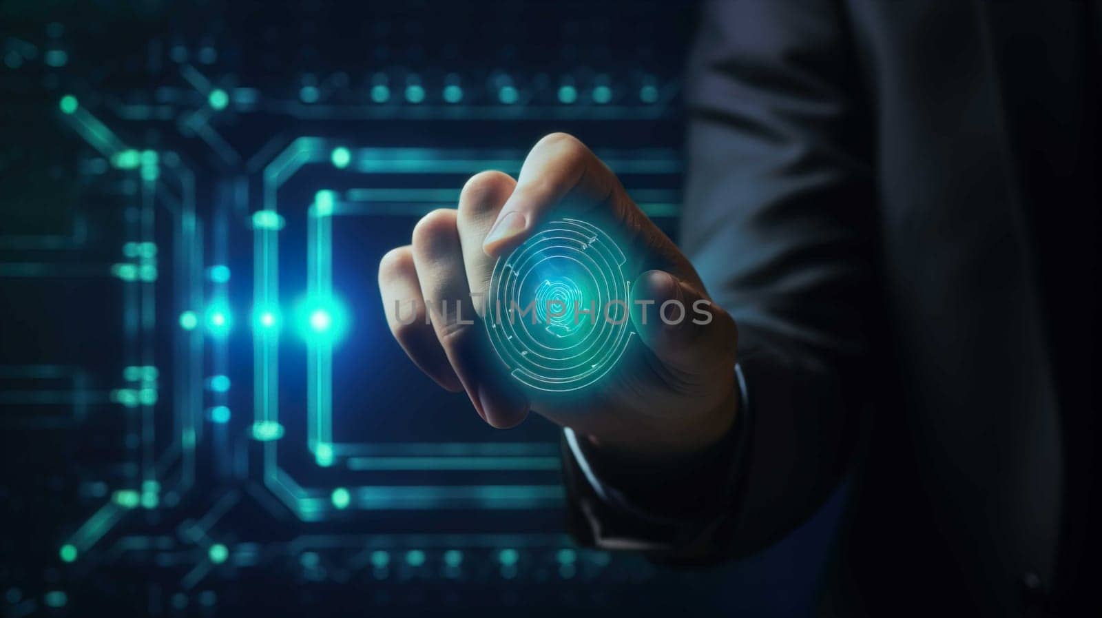 Fingerprint scan provides security access ,Businessman pointing security access , Generate AI