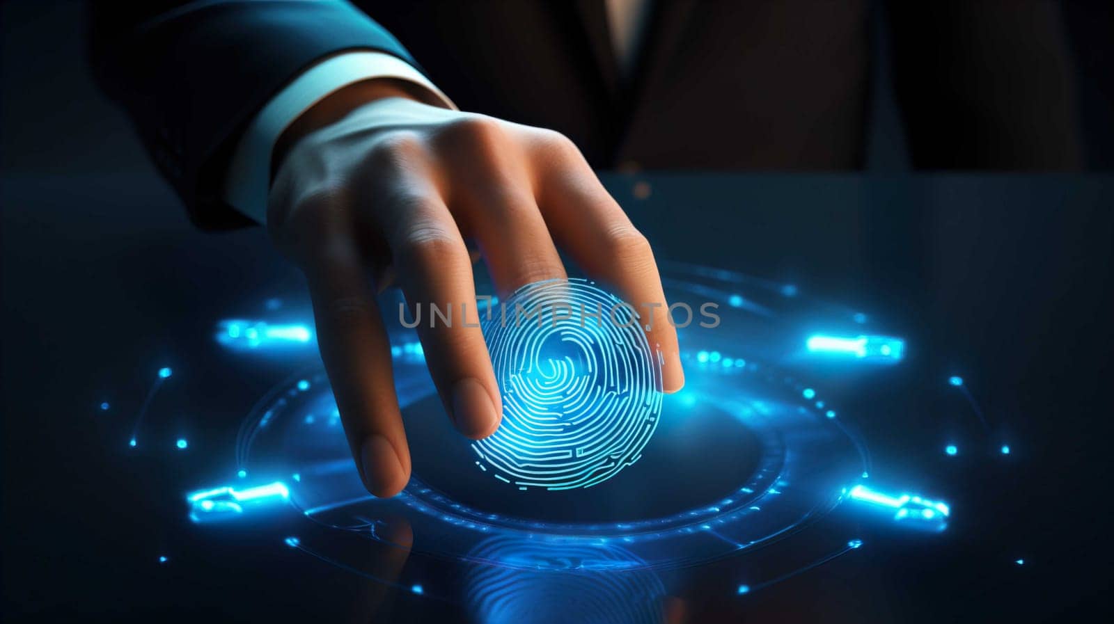 Fingerprint scan provides security access ,Businessman pointing security access , Generate AI by Mrsongrphc
