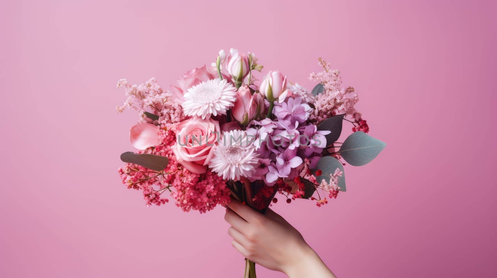 Blooming Beauty: Feminine Elegance and Nature's Delight, a Breathtaking Bouquet of Fresh Pink and White Flowers Held by a Woman, a Perfect Gift for Celebrating Love and Romance on a Spring Holiday, Expertly Arranged by a Skilled Florist against a Lush Gree by Vichizh