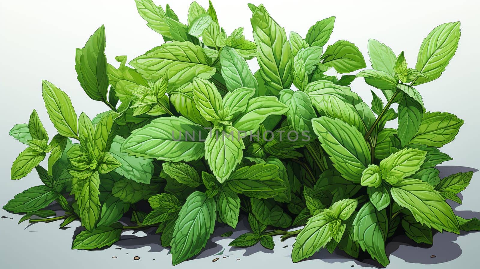 Green leaves of mint ,white background pallet colour  Generate AI by Mrsongrphc