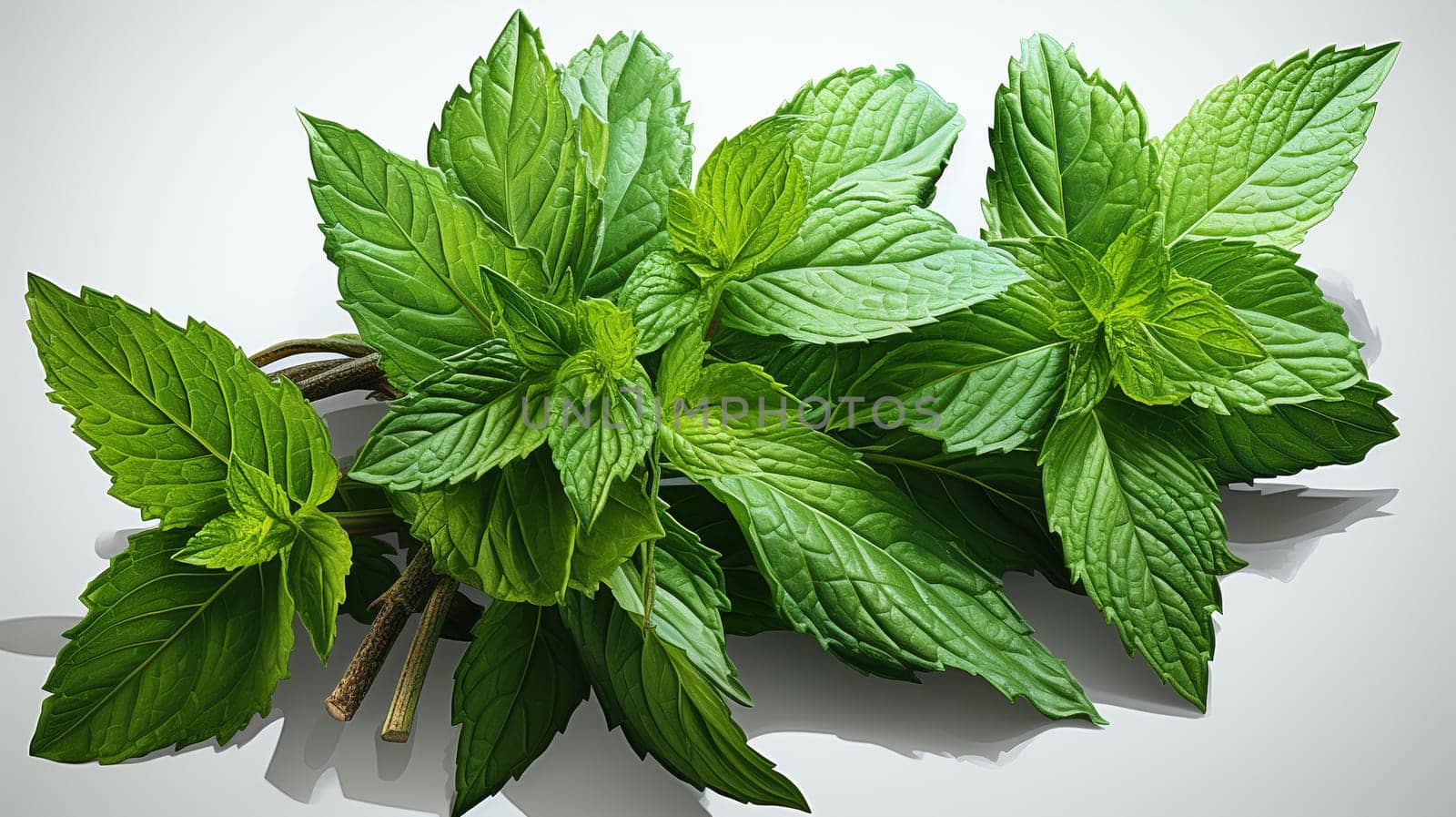 Green leaves of mint ,white background pallet colour  Generate AI by Mrsongrphc