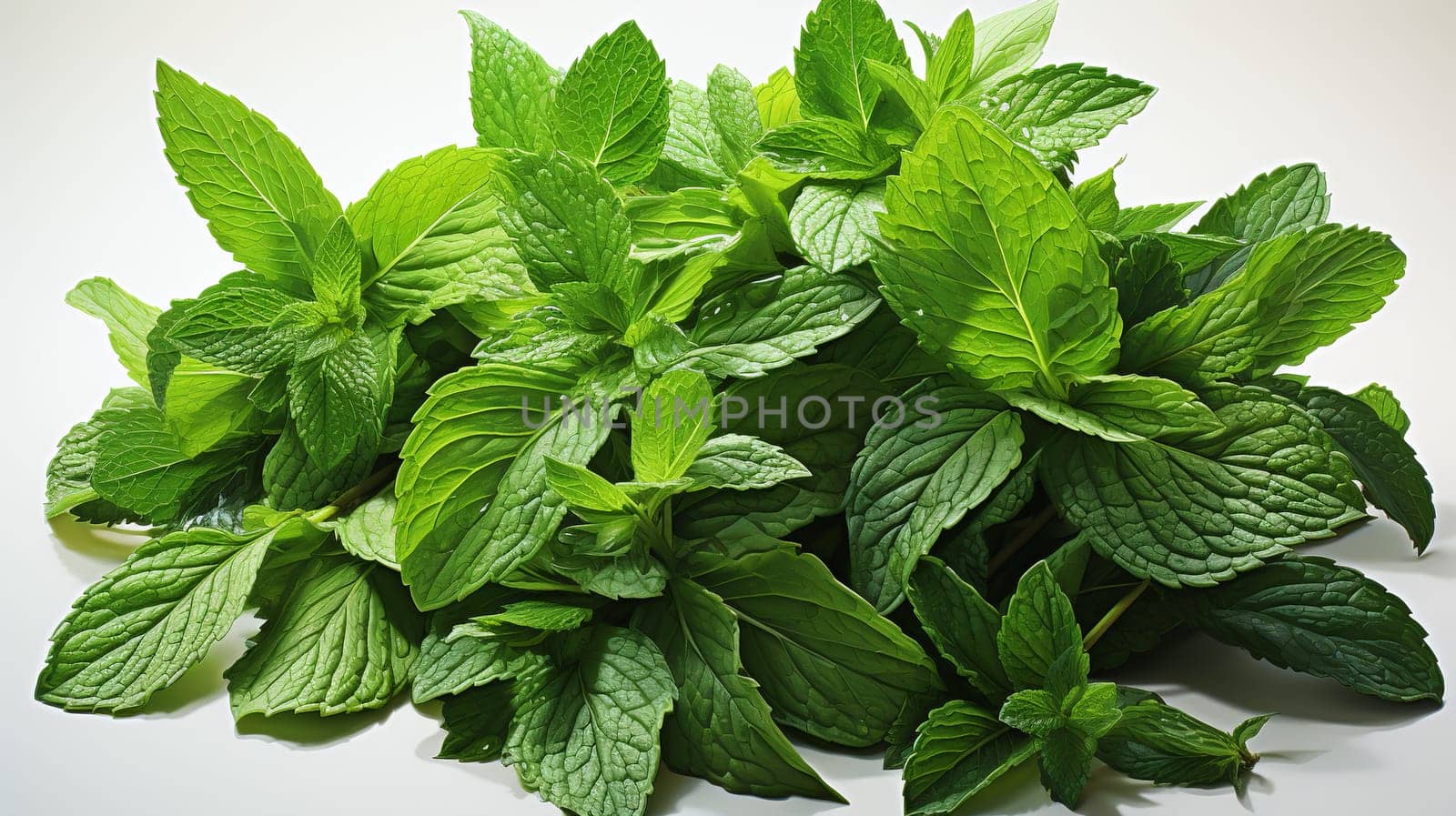 Green leaves of mint ,white background pallet colour  Generate AI by Mrsongrphc