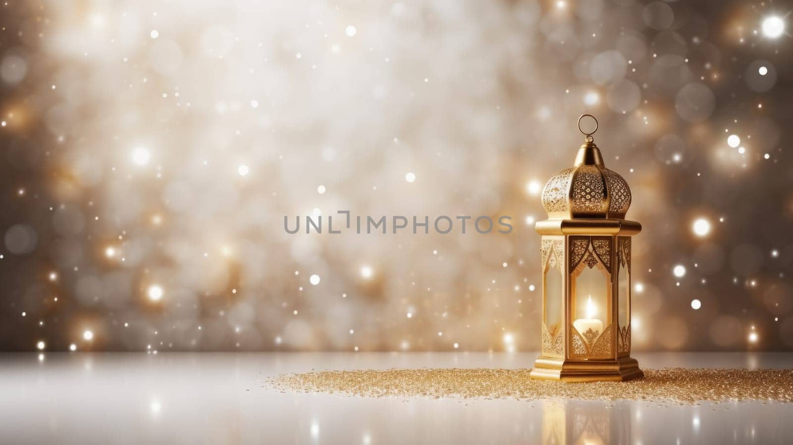 Islamic lantern golden luxury ramadan kareem celebration background AI