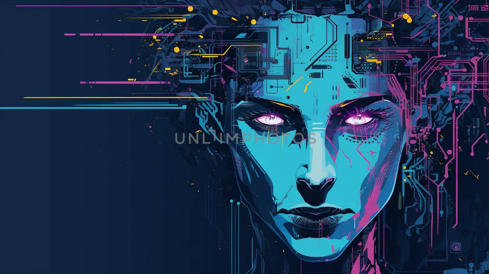 Robotic modern face Background  design graphic  Abstract cyberpunk landing page Generate AI