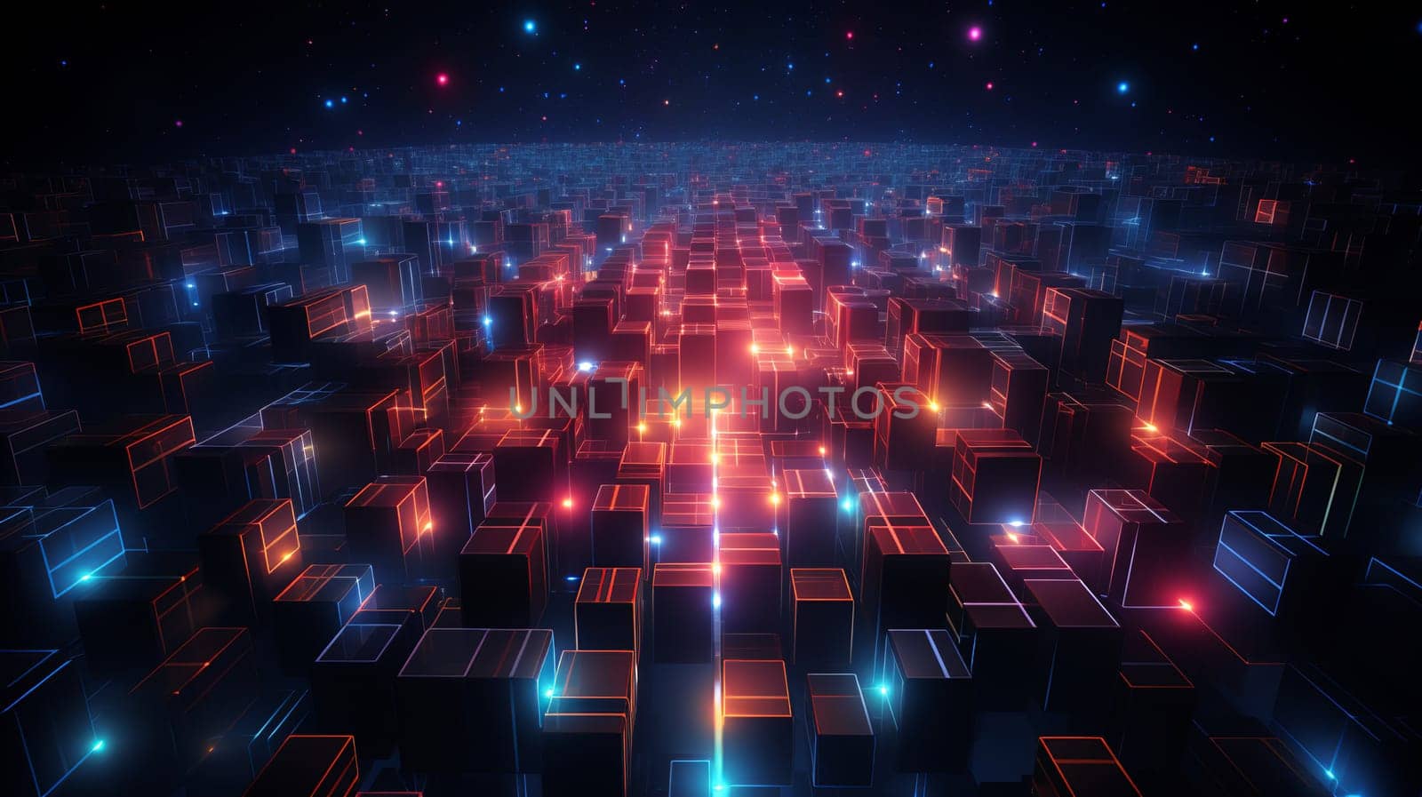Technology abstract ,Abstract colorful grid surrounded by glowing particles  background Generate AI