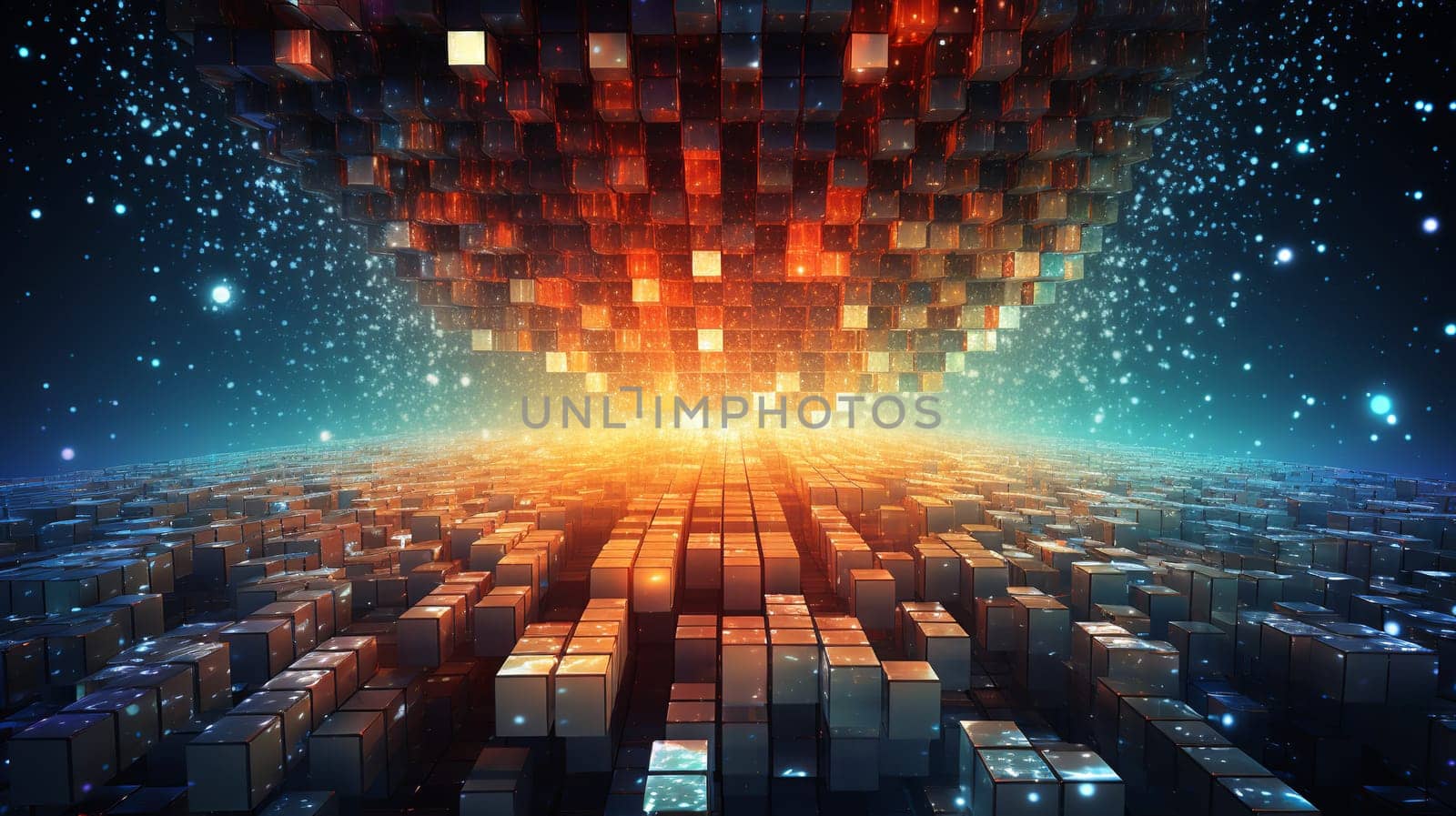 Technology abstract ,Abstract colorful grid surrounded by glowing particles  background Generate AI by Mrsongrphc