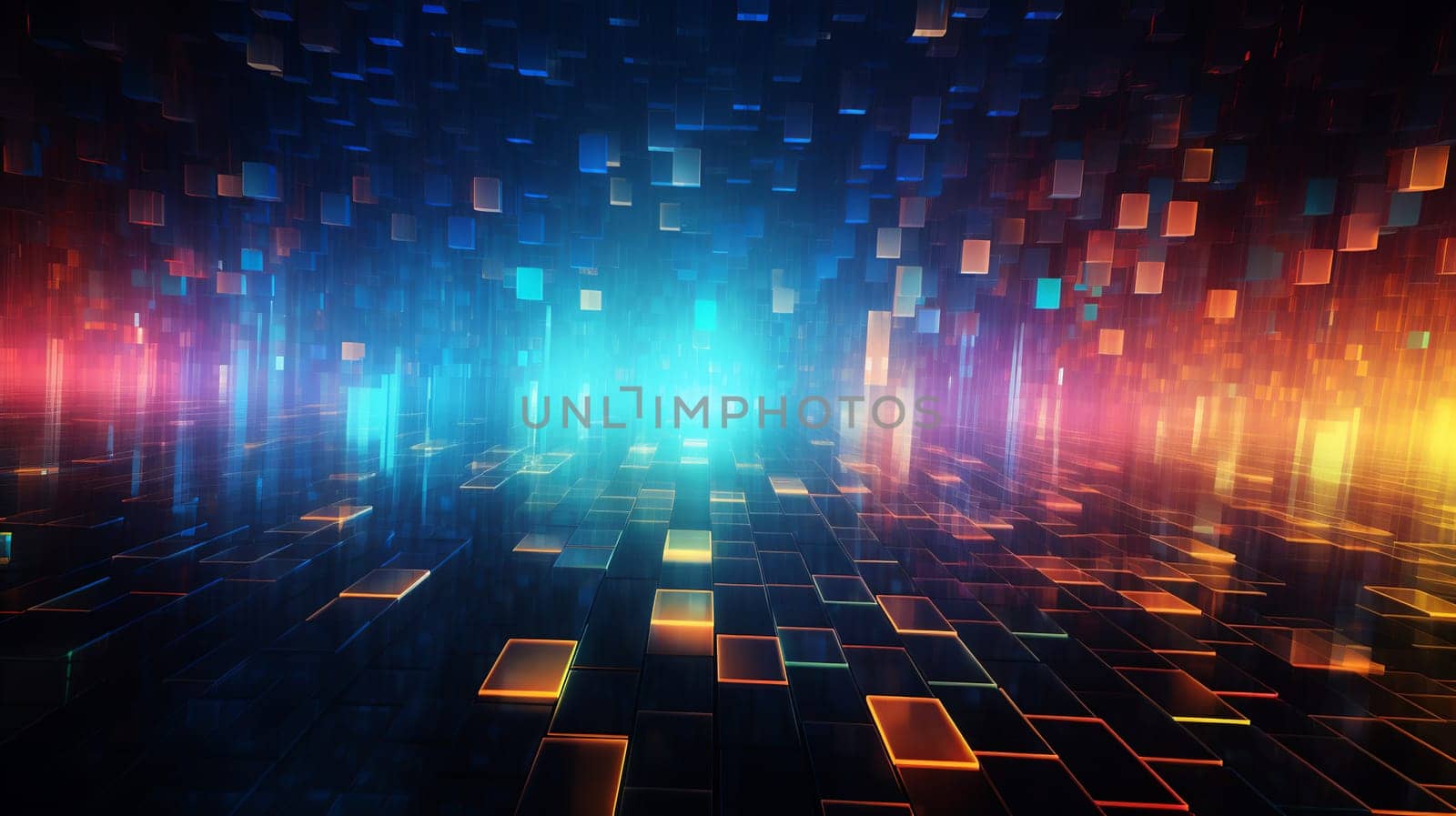 Technology abstract ,Abstract colorful grid surrounded by glowing particles  background Generate AI by Mrsongrphc