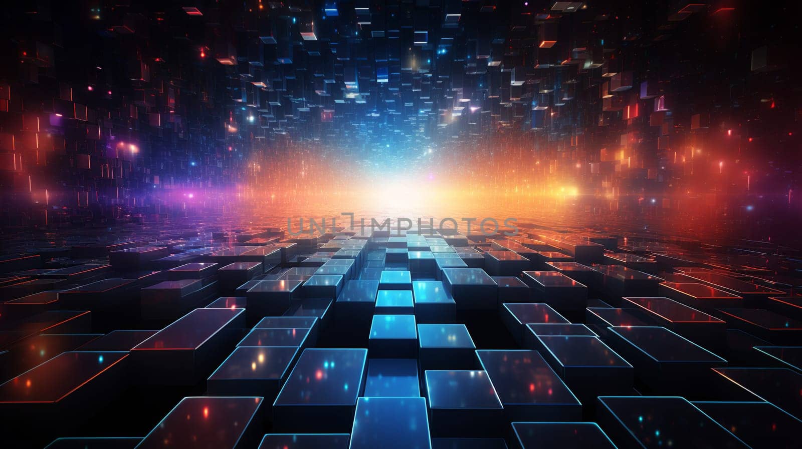 Technology abstract ,Abstract colorful grid surrounded by glowing particles  background Generate AI