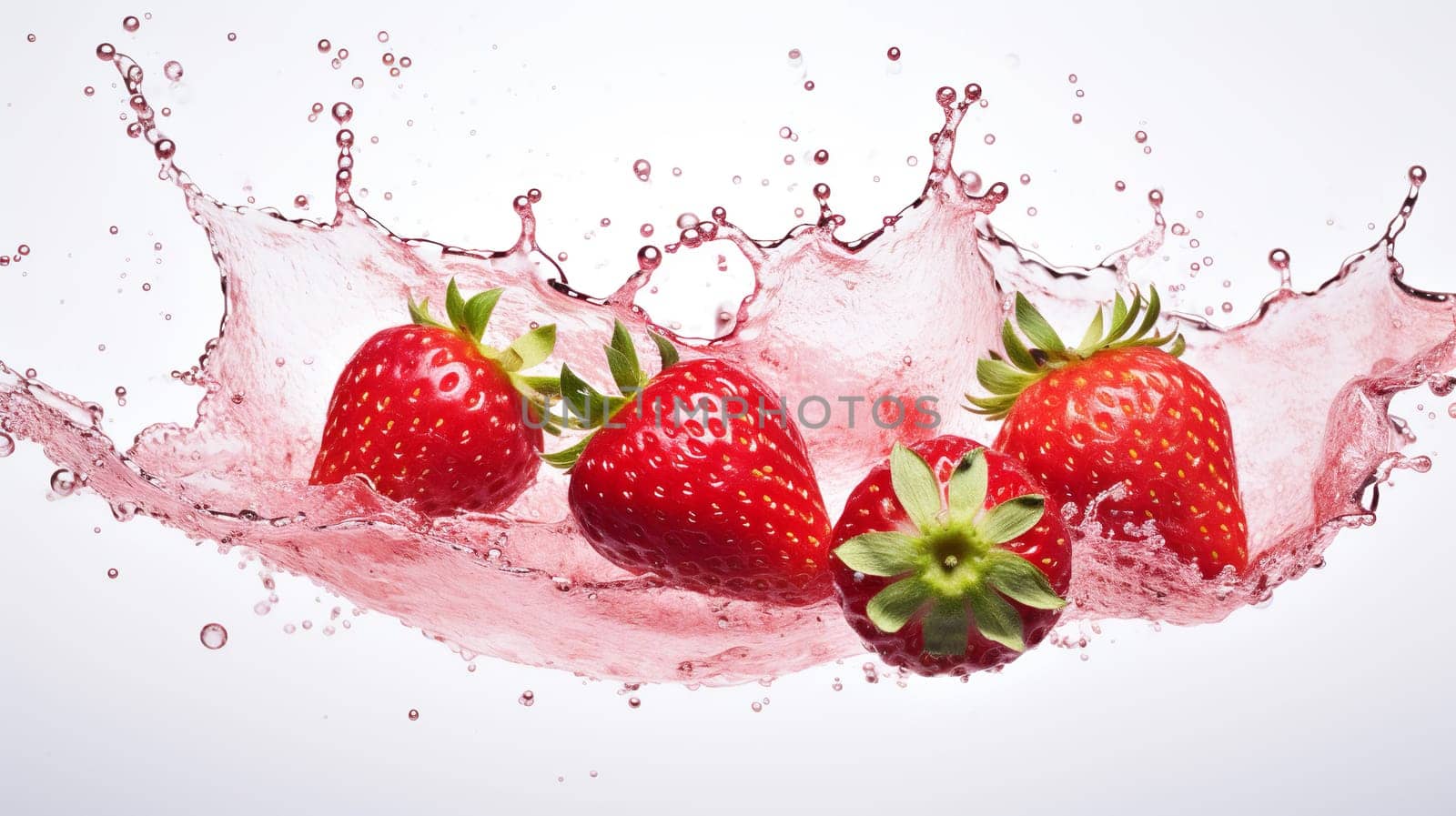 pink strawberries, with splashes of water, white background  Generate AI by Mrsongrphc