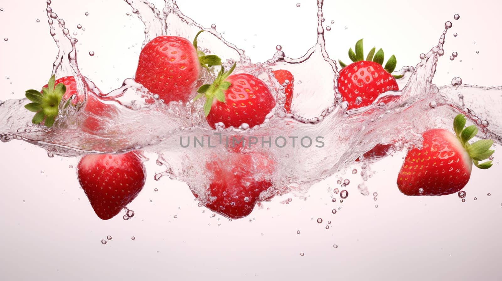 pink strawberries, with splashes of water, white background  Generate AI by Mrsongrphc