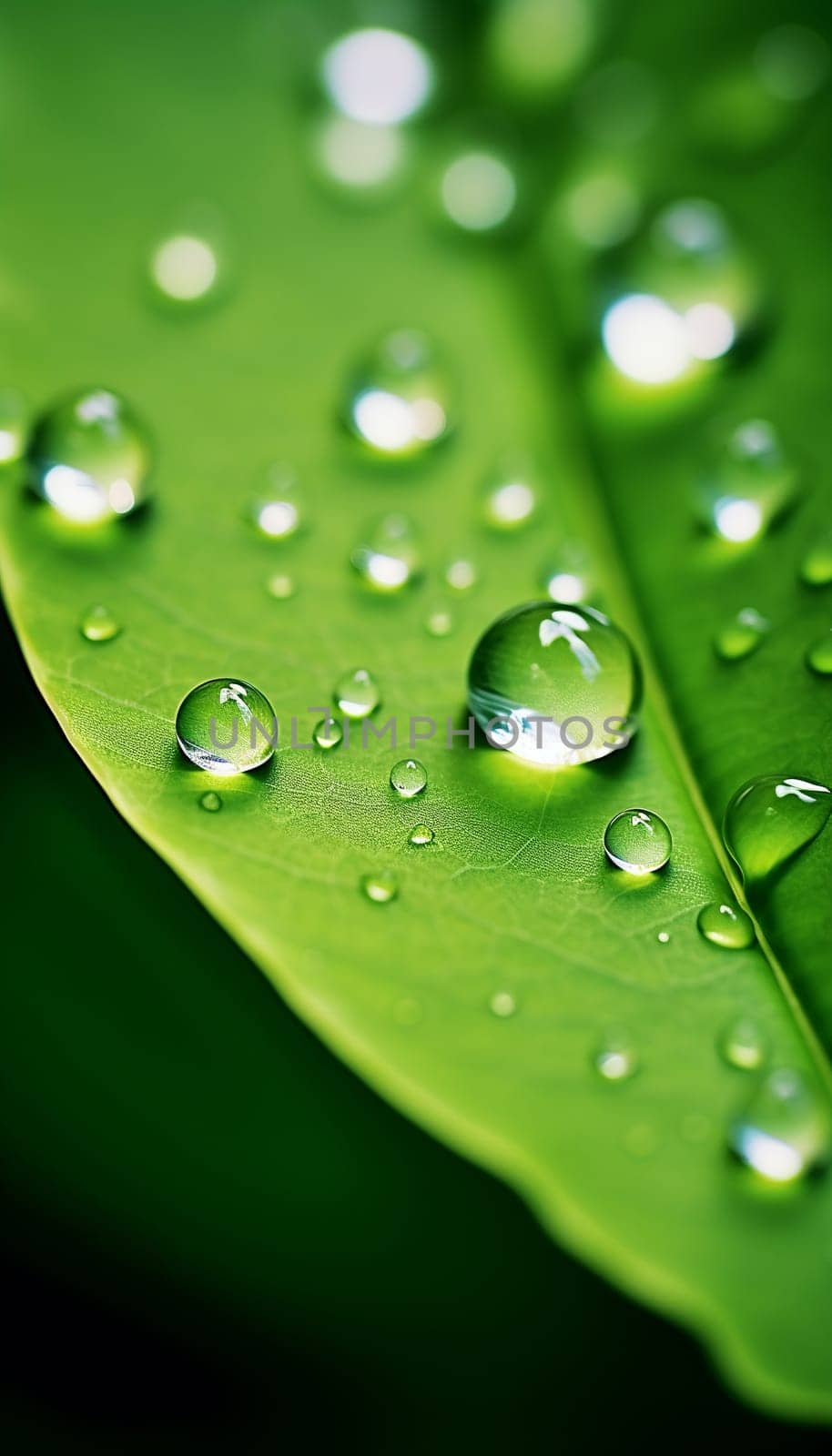  Water is Life , Water Drop on Leaf with green background Generate AI by Mrsongrphc