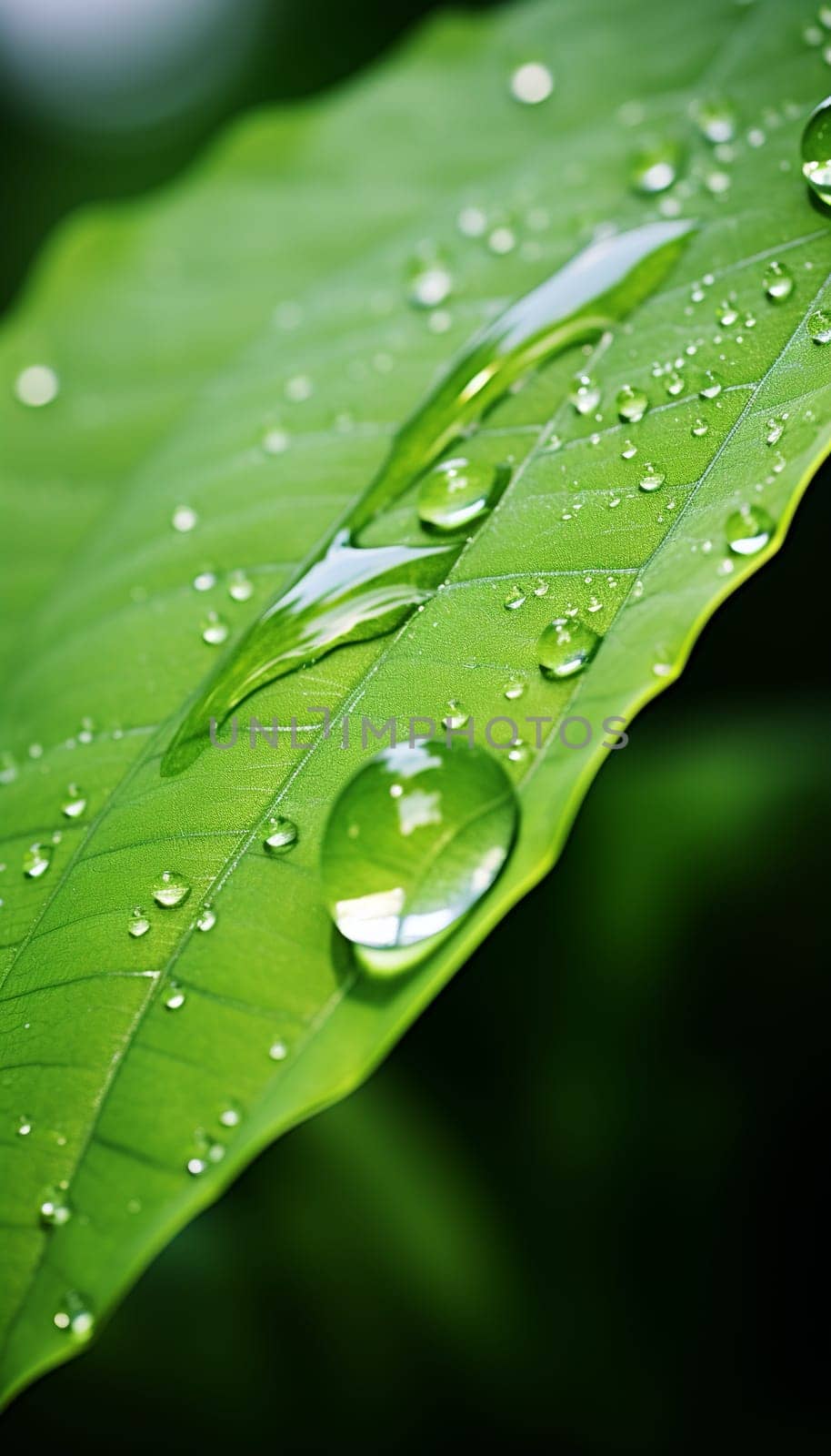  Water is Life , Water Drop on Leaf with green background Generate AI