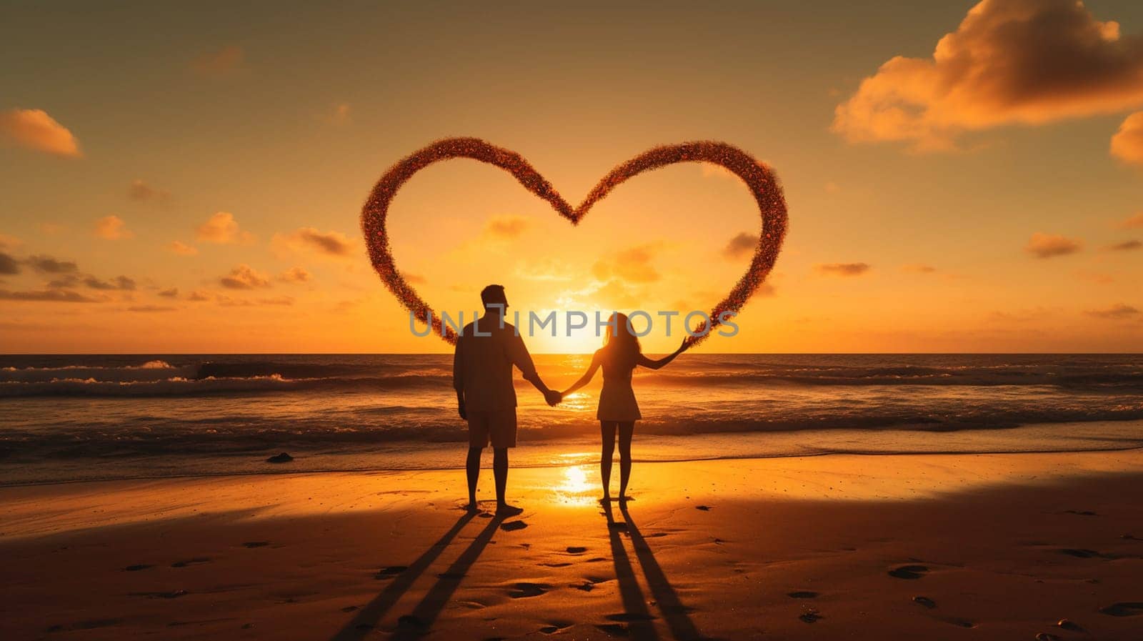 Joyful young couple celebrating Valentine's Day. man and woman holding heart in hands. holiday selective focus. Generative AI,