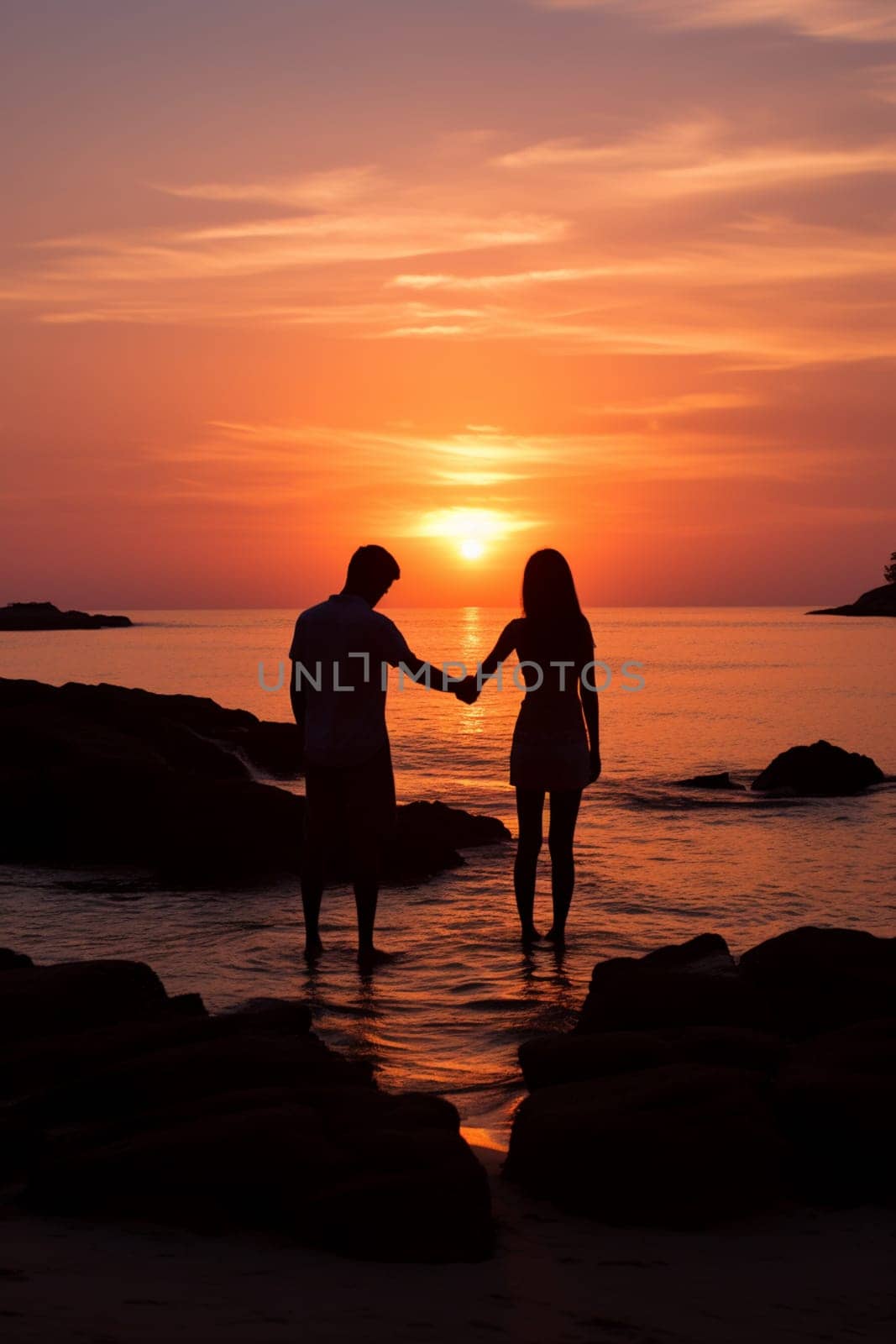 Joyful young couple celebrating Valentine's Day. man and woman holding heart in hands. selective focus. Generative AI, by mila1784