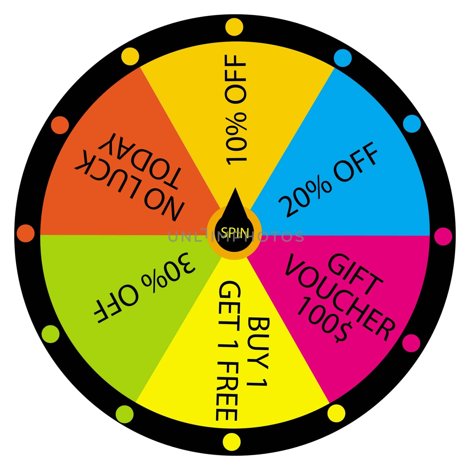 Sale offer concept with Fortune wheel.  Wheel of fortune with  sale,discount, voucher,  and promotion