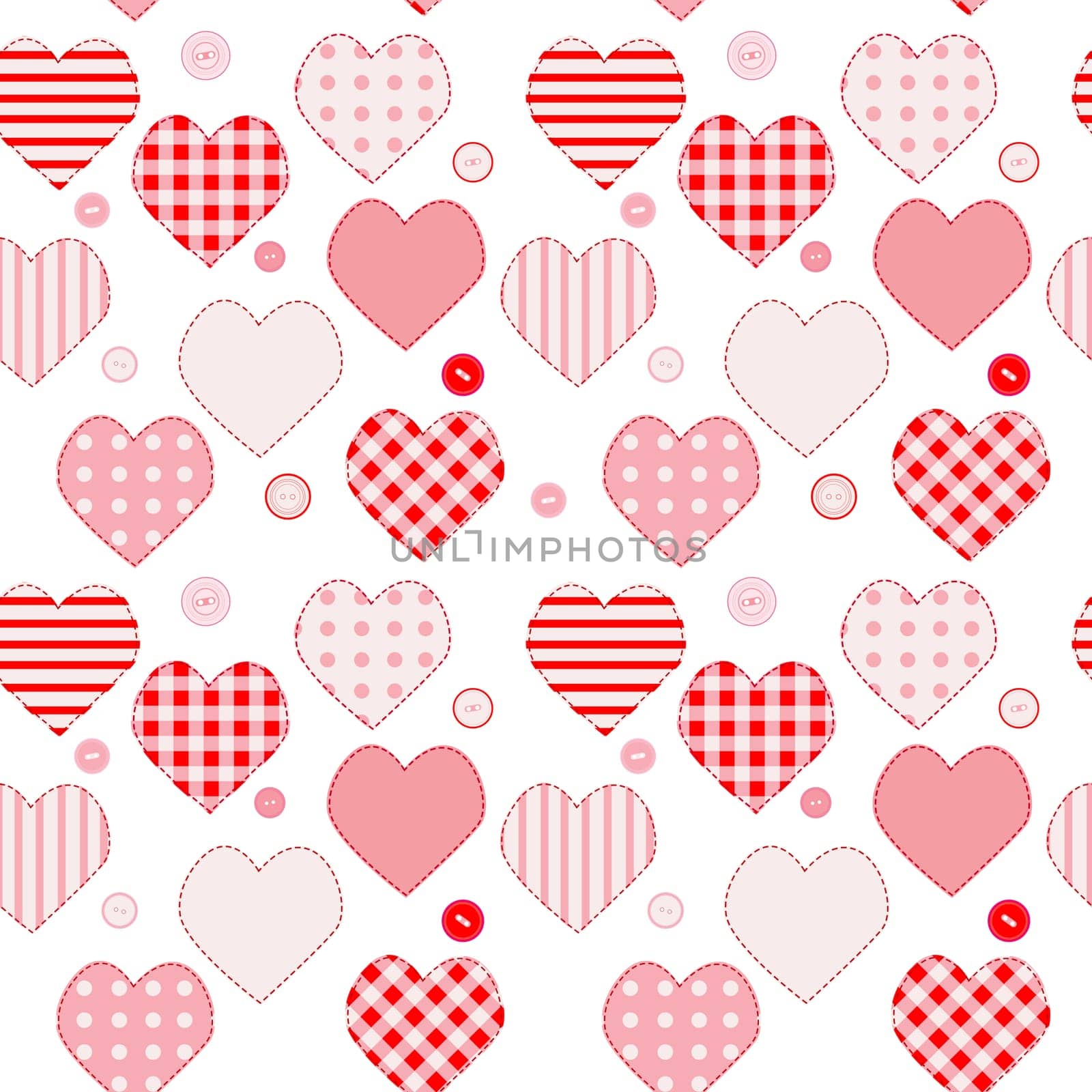 Cute seamless love pattern with pink patchwork hearts and buttons by hibrida13
