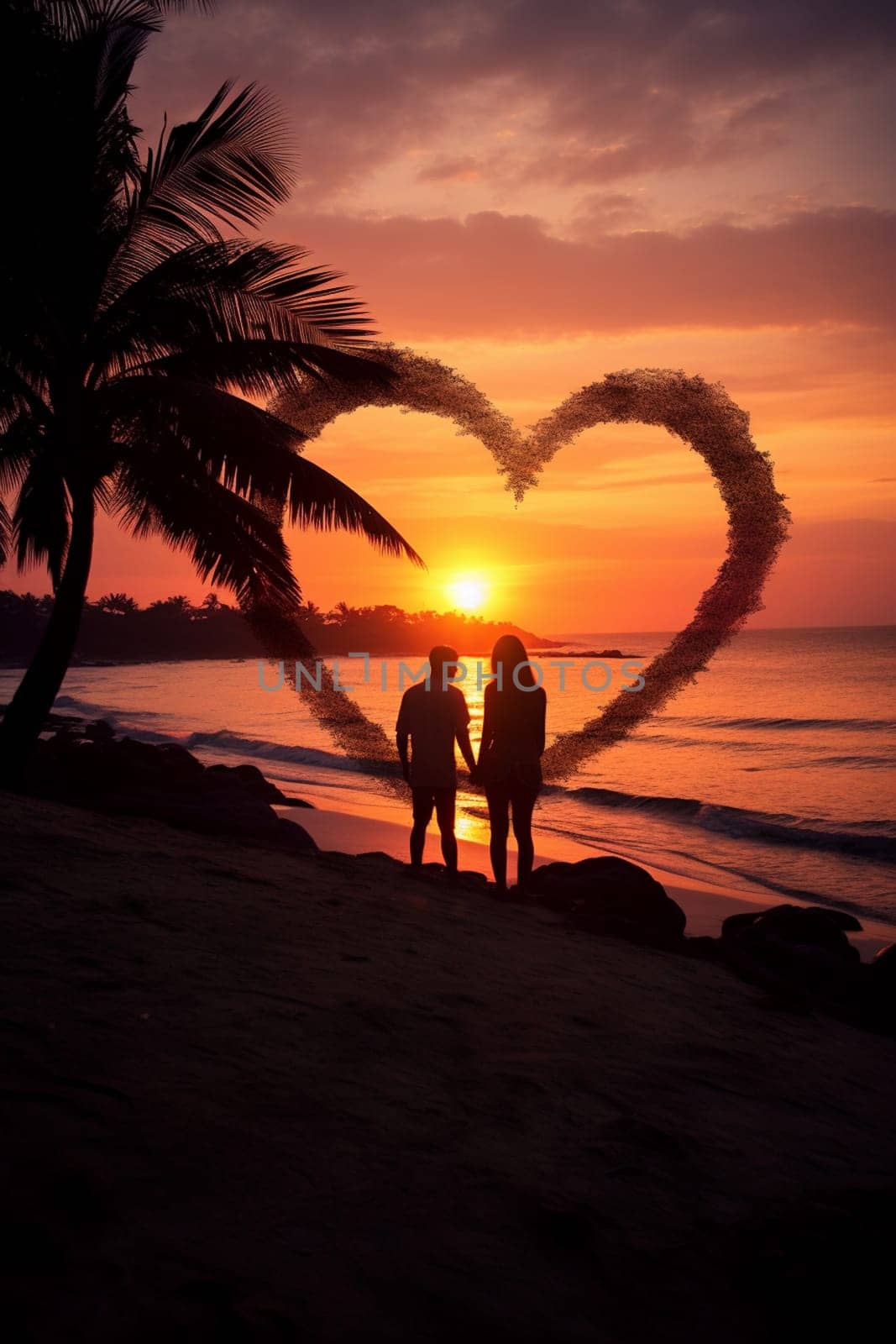 Joyful young couple celebrating Valentine's Day. man and woman holding heart in hands. holiday selective focus. Generative AI,