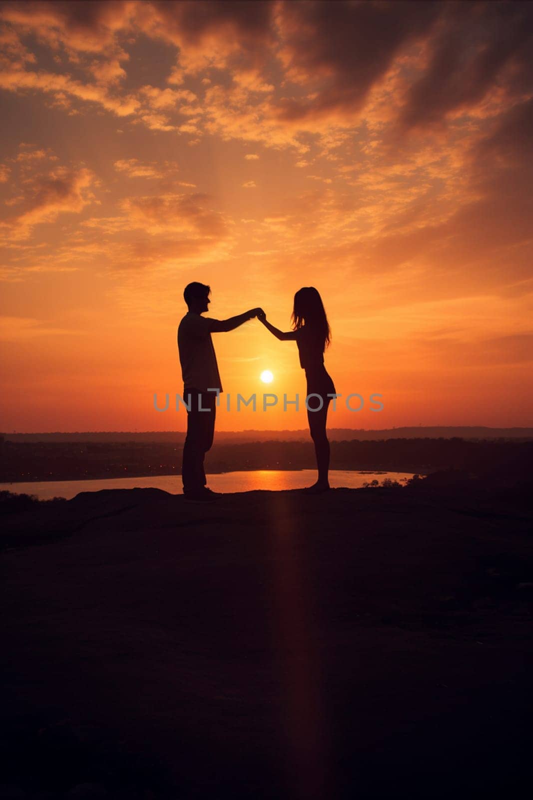 Joyful young couple celebrating Valentine's Day. man and woman holding heart in hands. holiday selective focus. Generative AI,