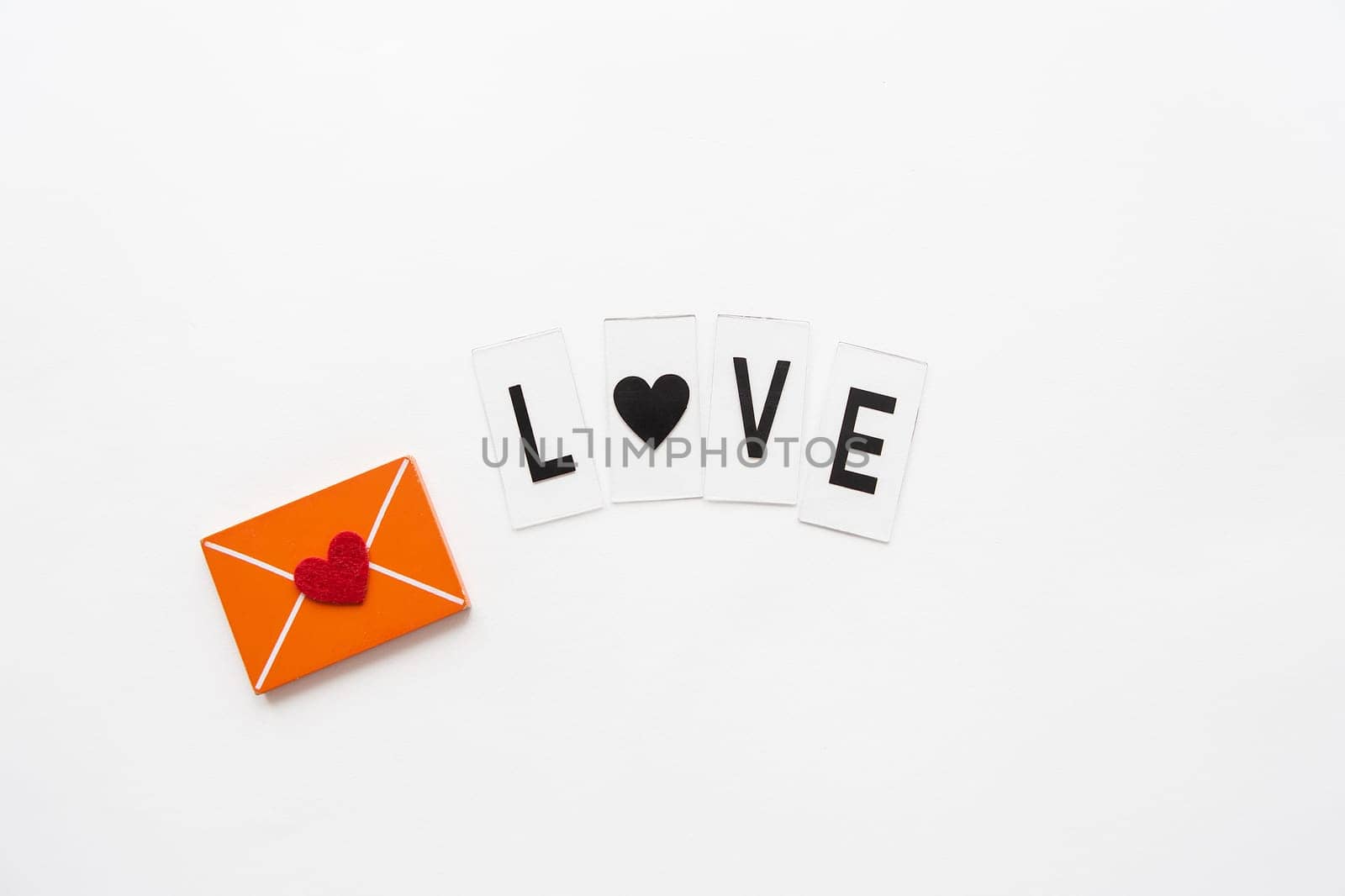 Love letter, small wooden orange envelope. Love lettering