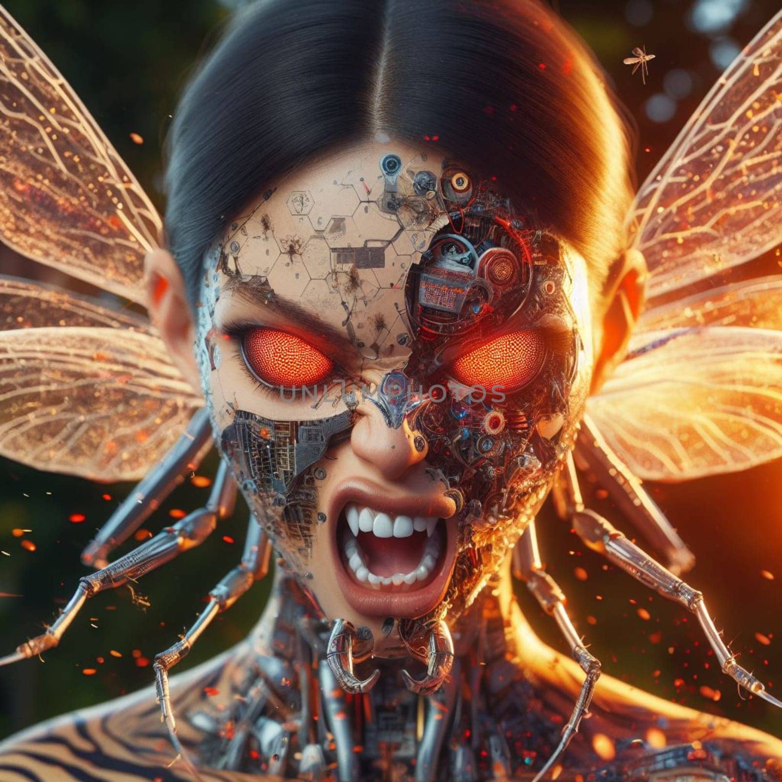 genetically modified macro closeup of nano robot engineered weapon mosquito in action concept design depopulation evil plan generative ai art