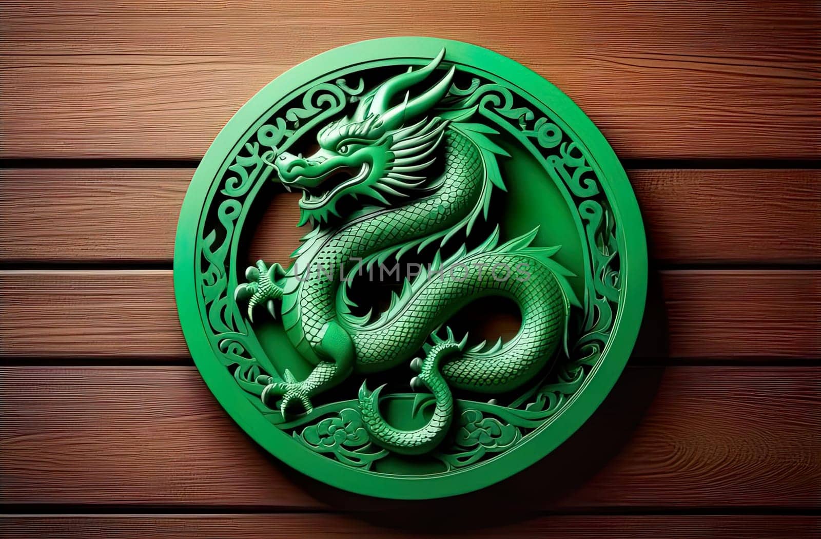 chinese new year concept with green wood dragon. background by Proxima13