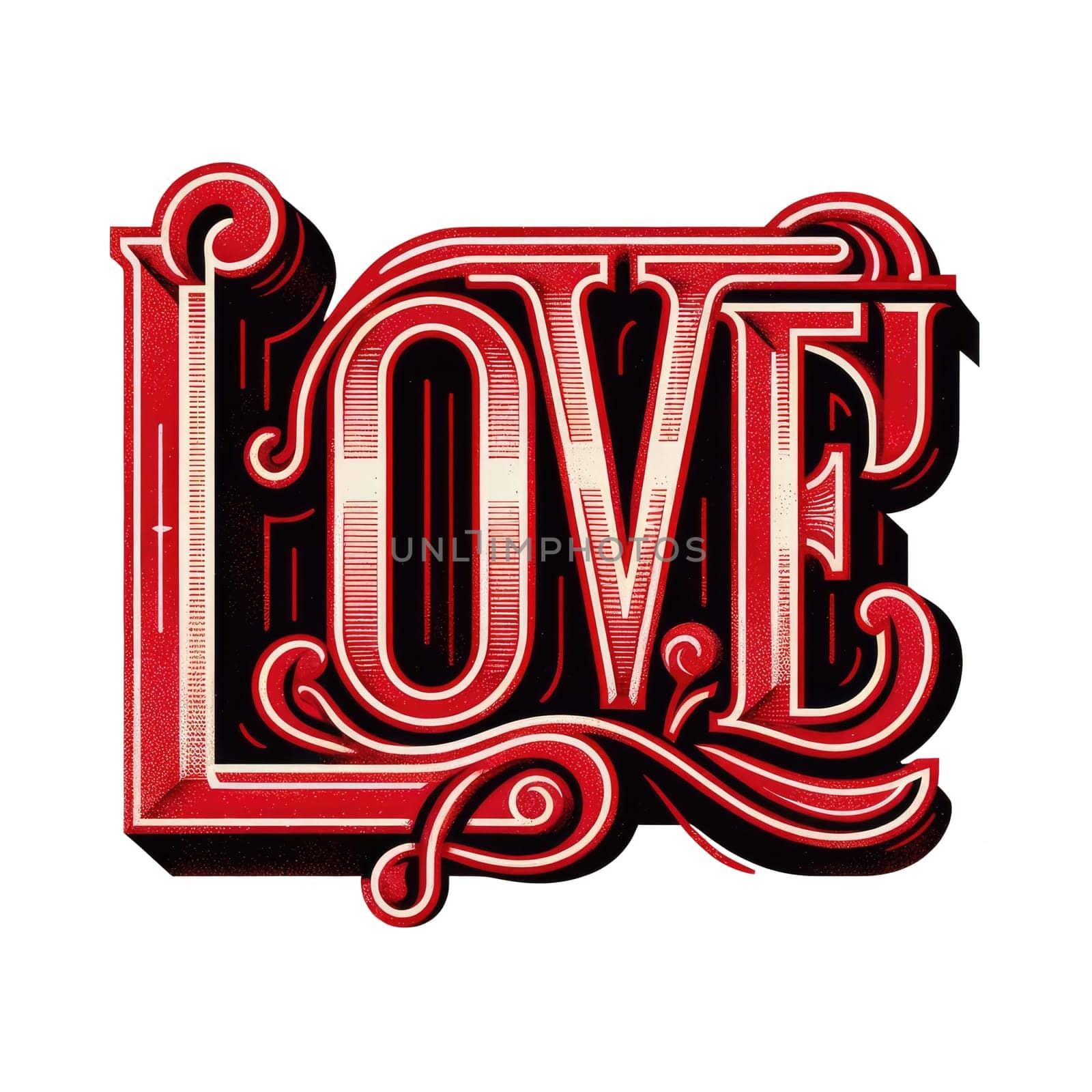 Word LOVE typography lettering design for valentines day greeting card print decoration. Vellichor.